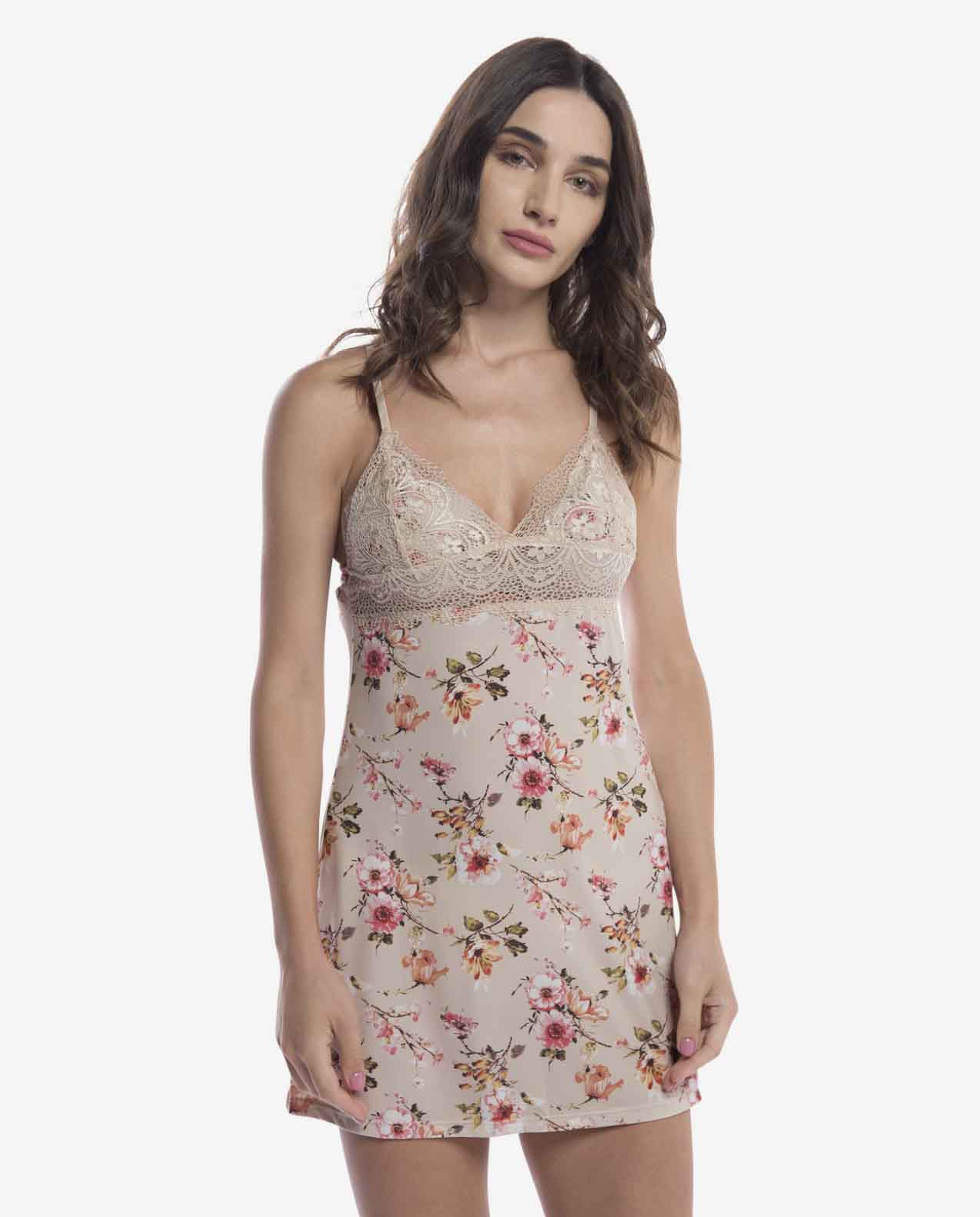 Tan Floral Babydoll Nightgown