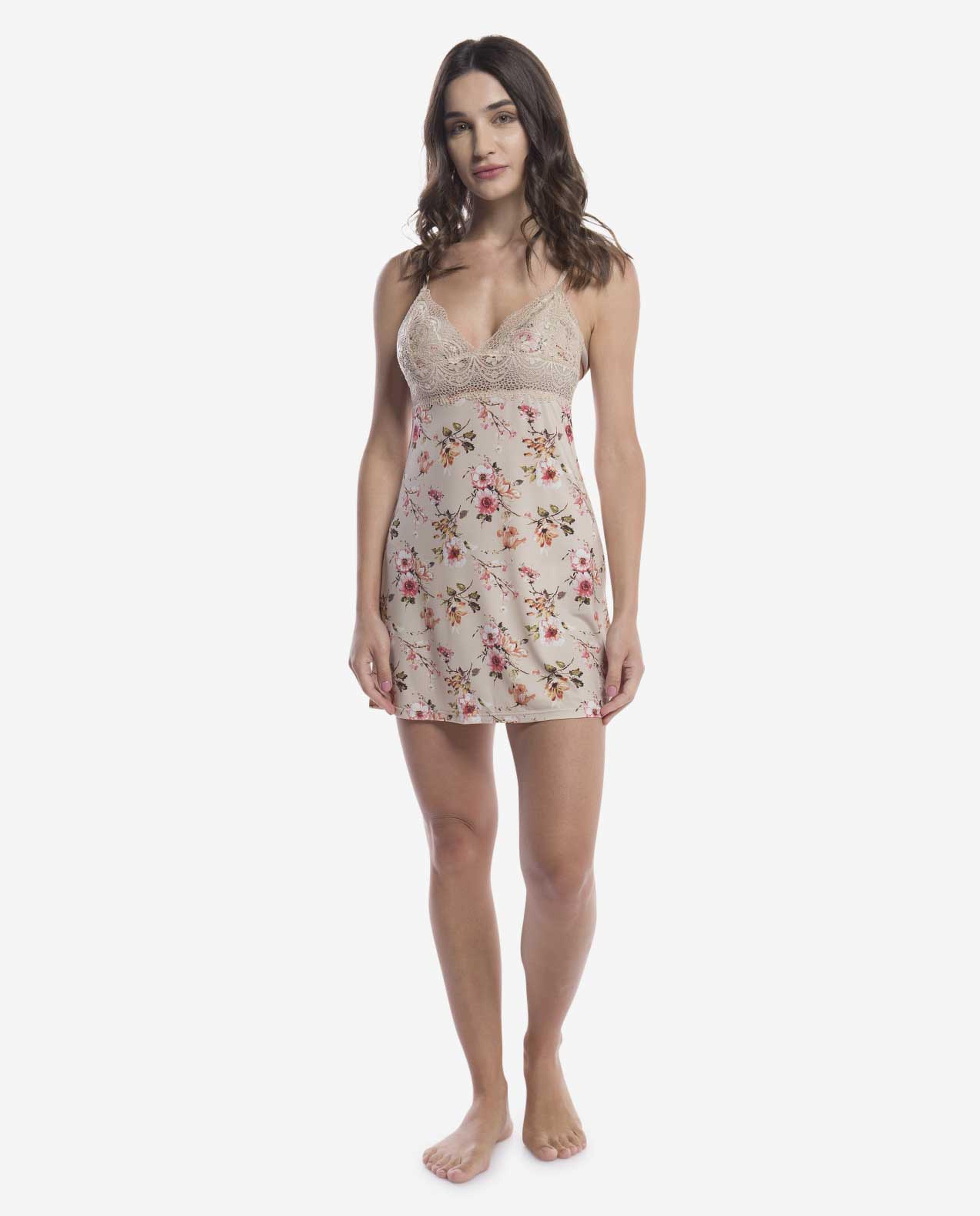 Tan Floral Babydoll Nightgown