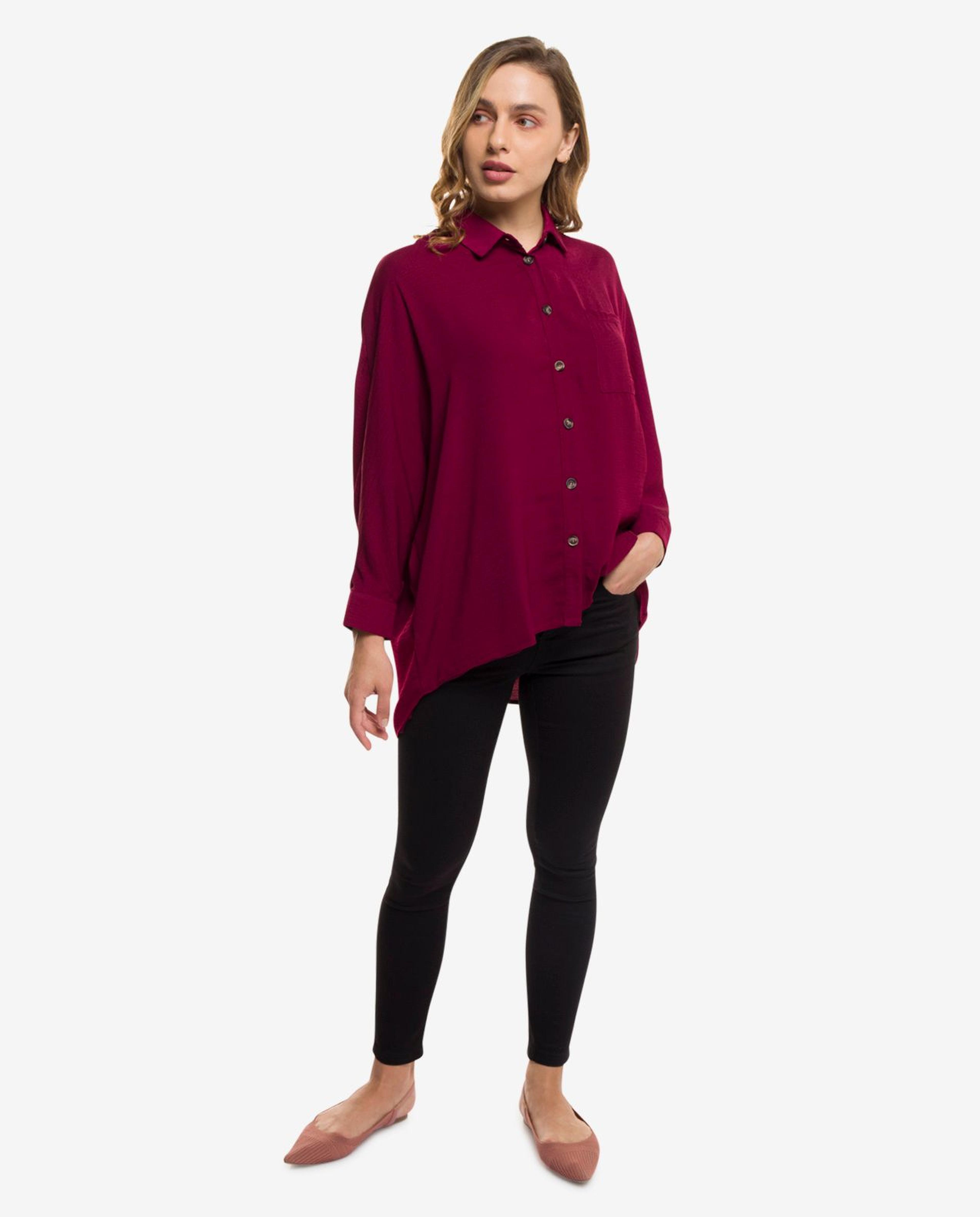 Burgundy High-Low Shirt