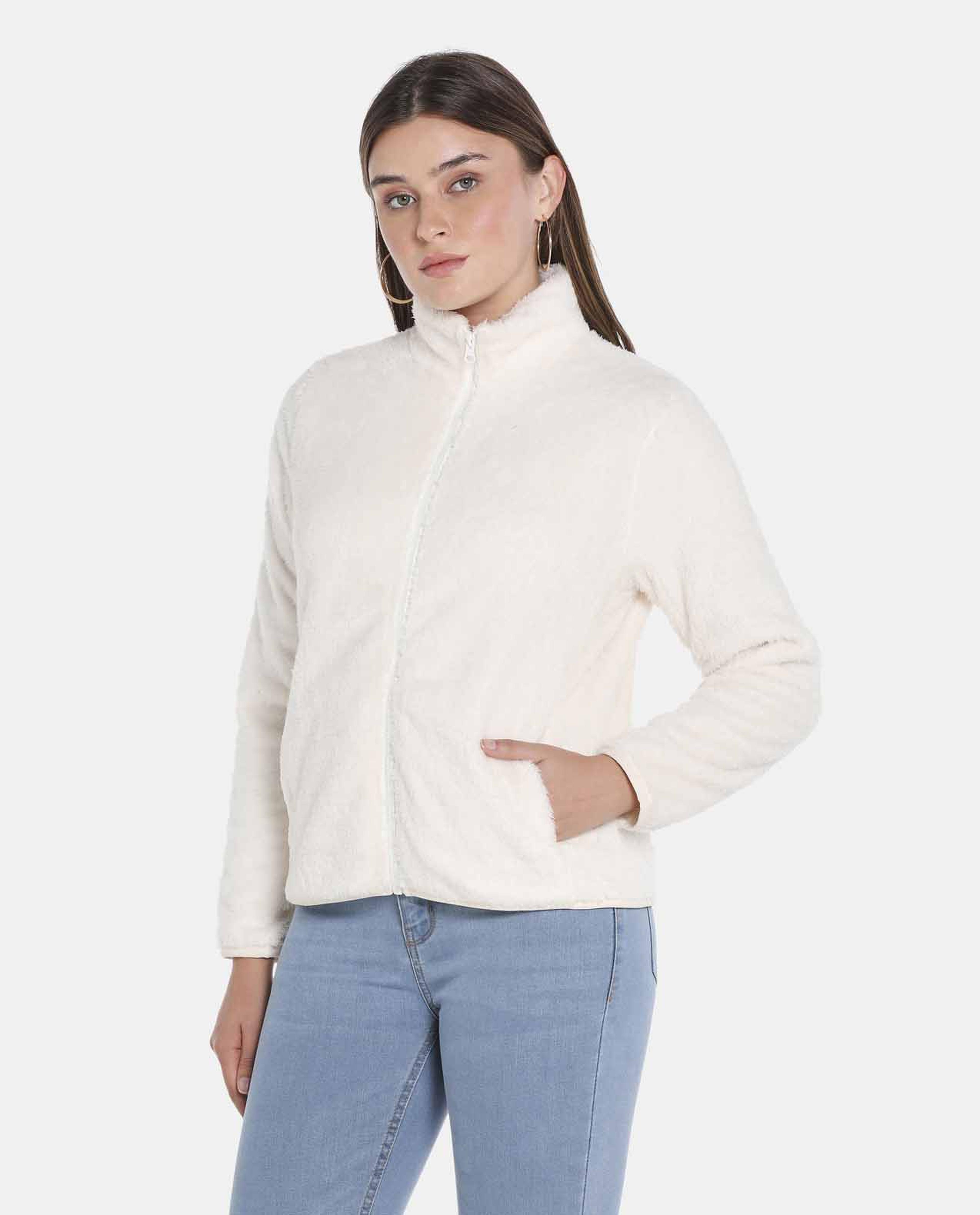 White Polyester Knit Jacket