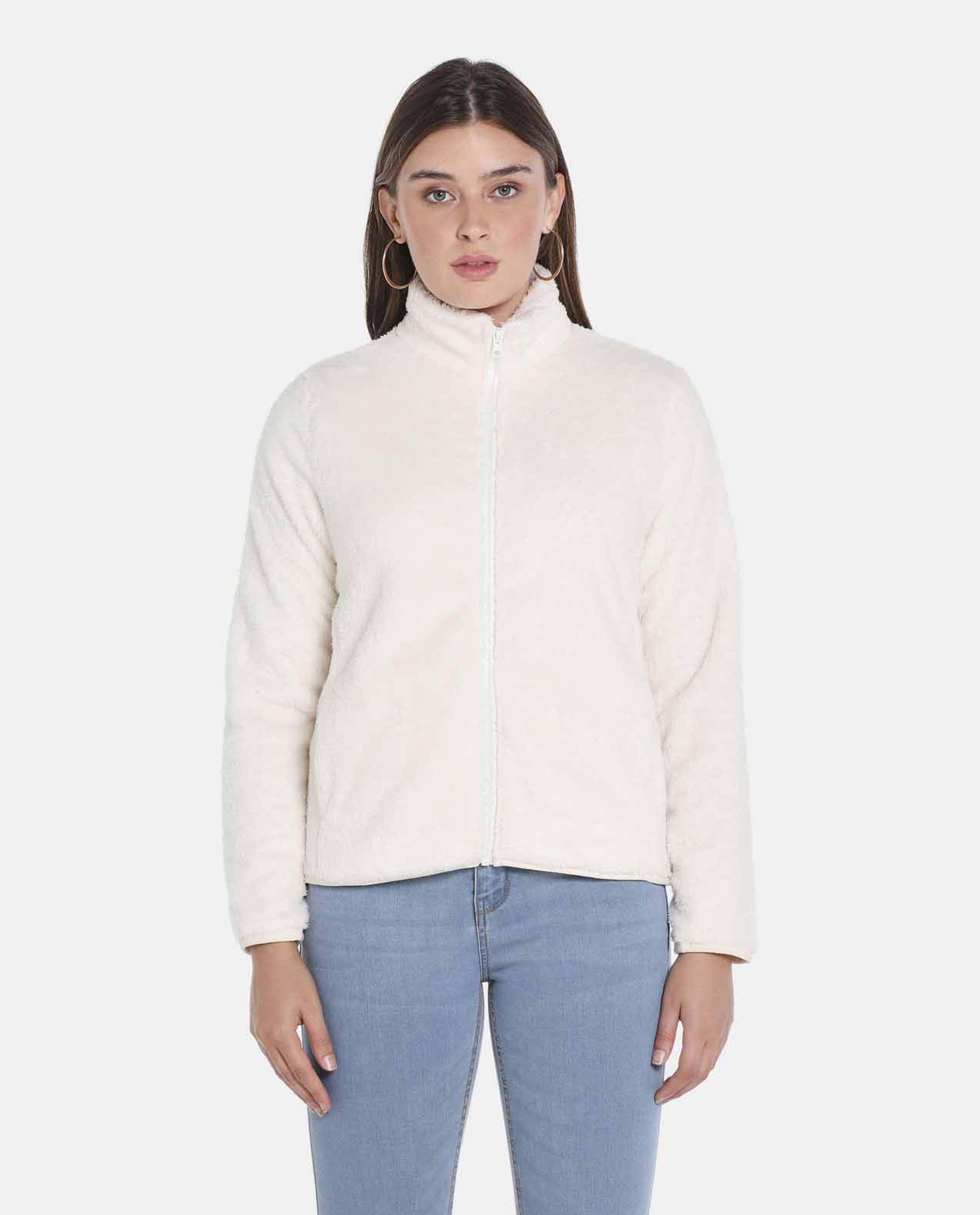 White Polyester Knit Jacket