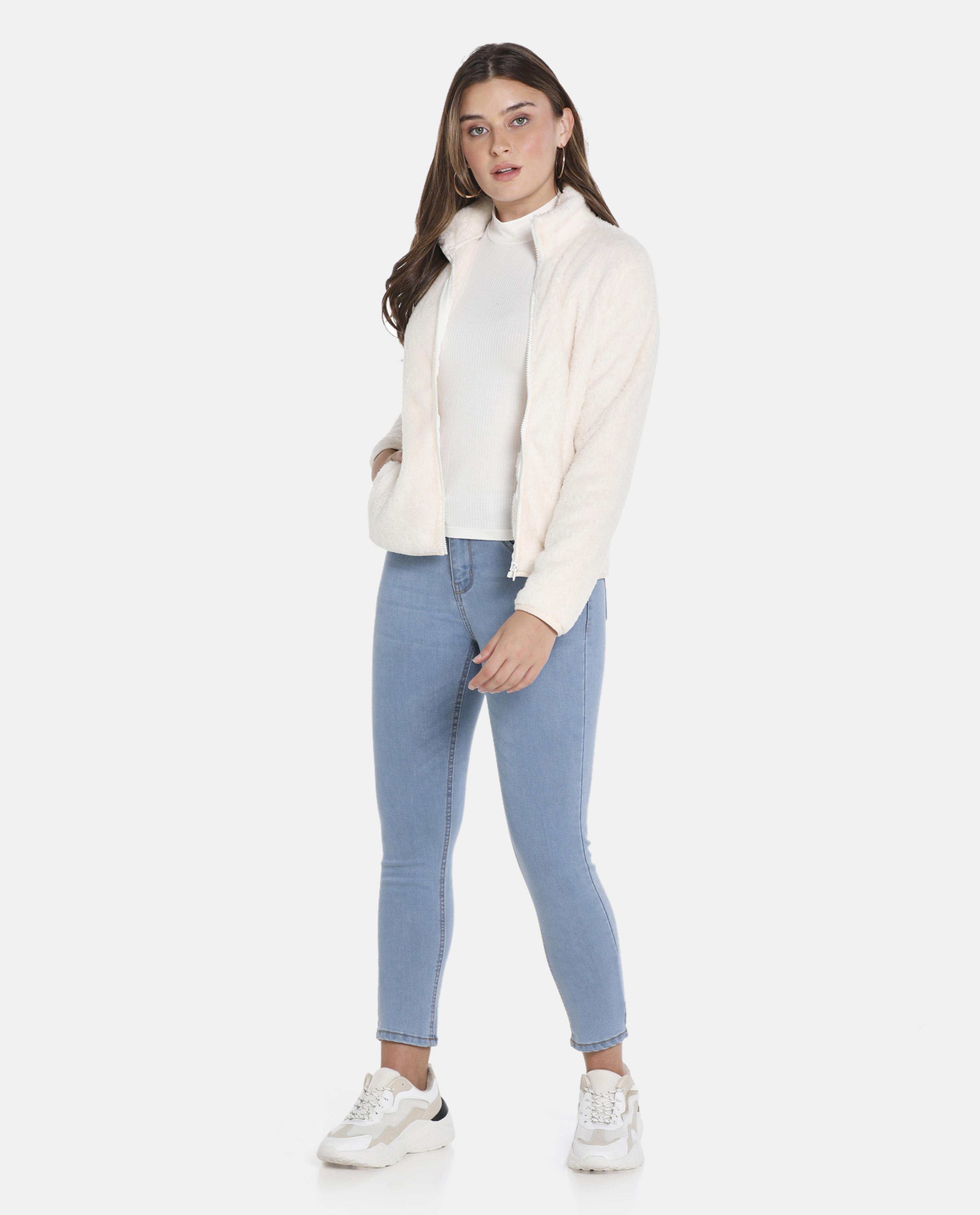 White Polyester Knit Jacket