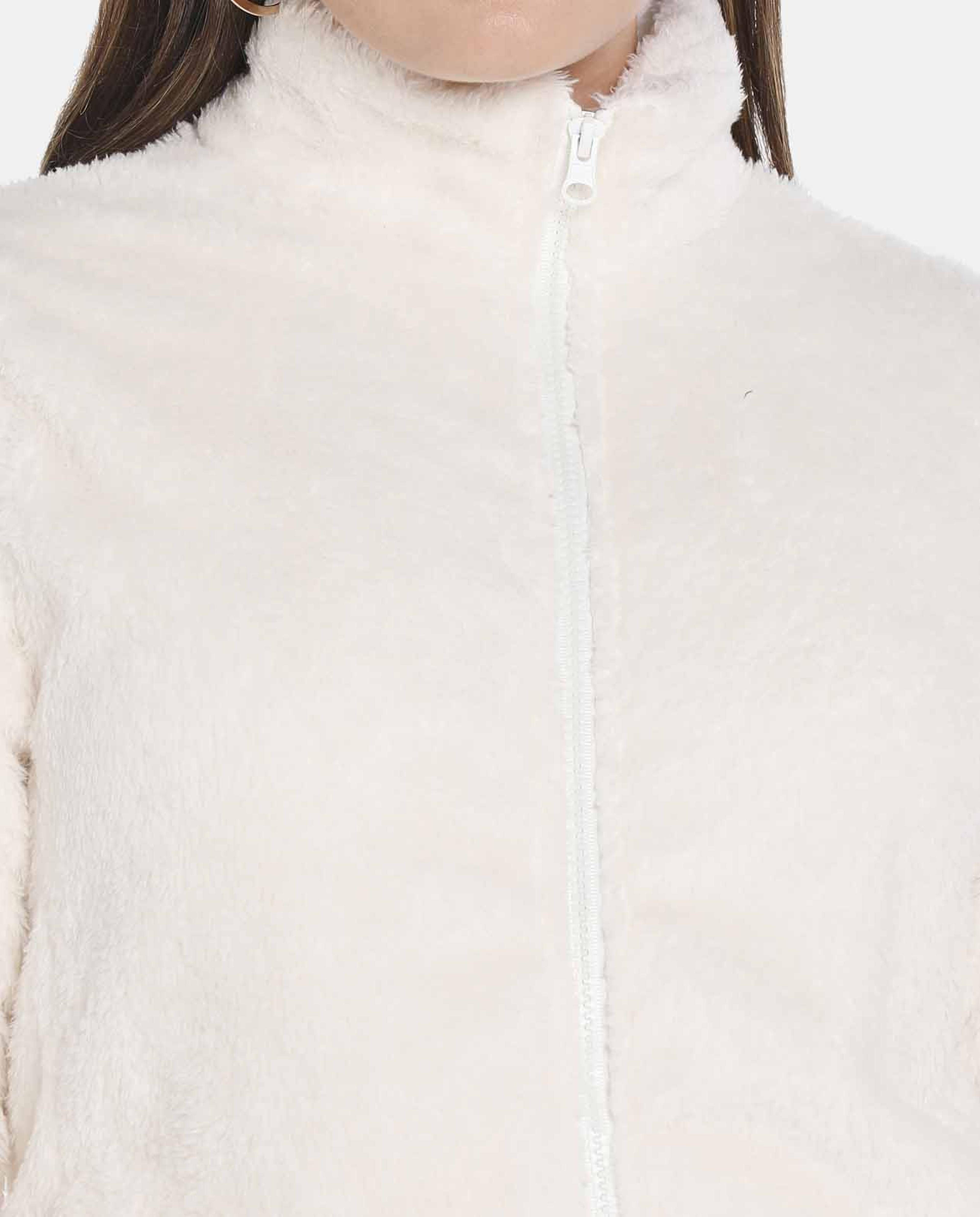 White Polyester Knit Jacket
