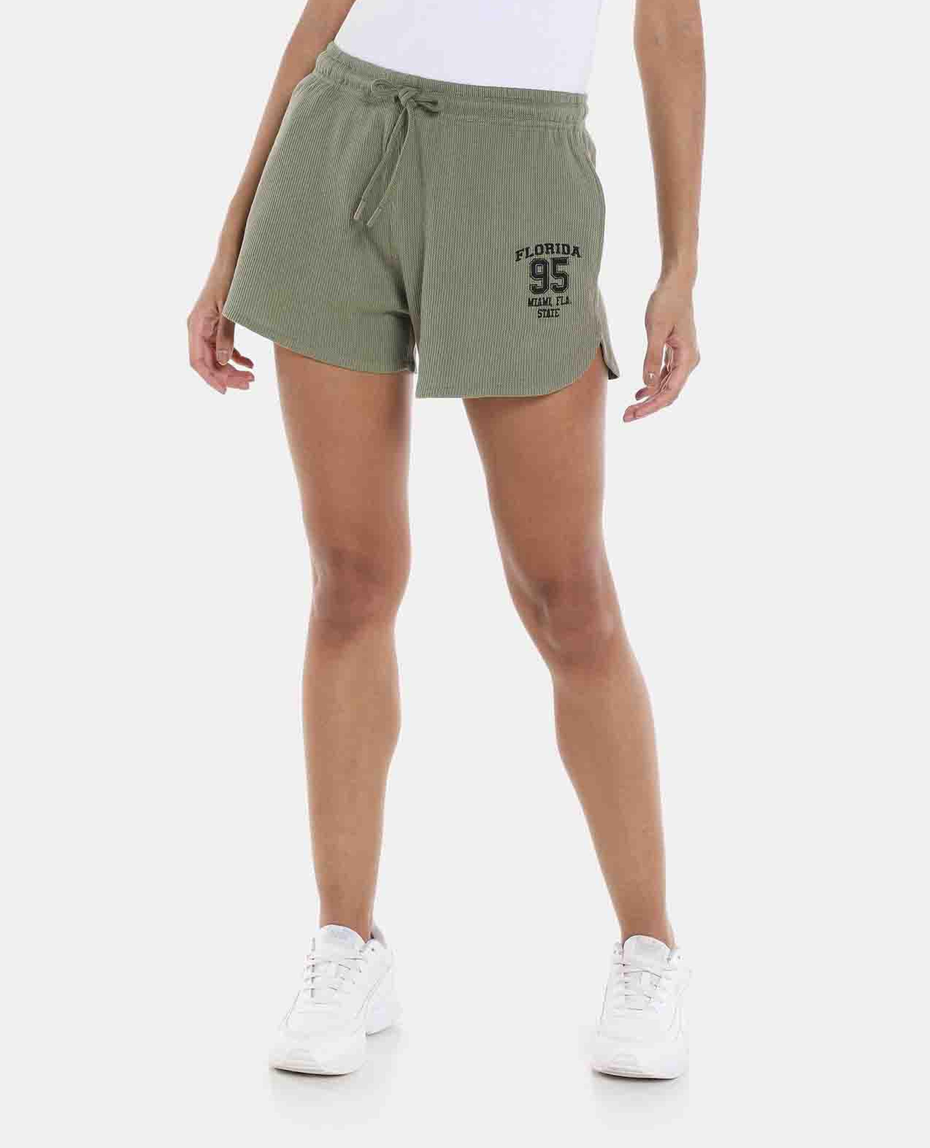 Olive Printed Casual Short