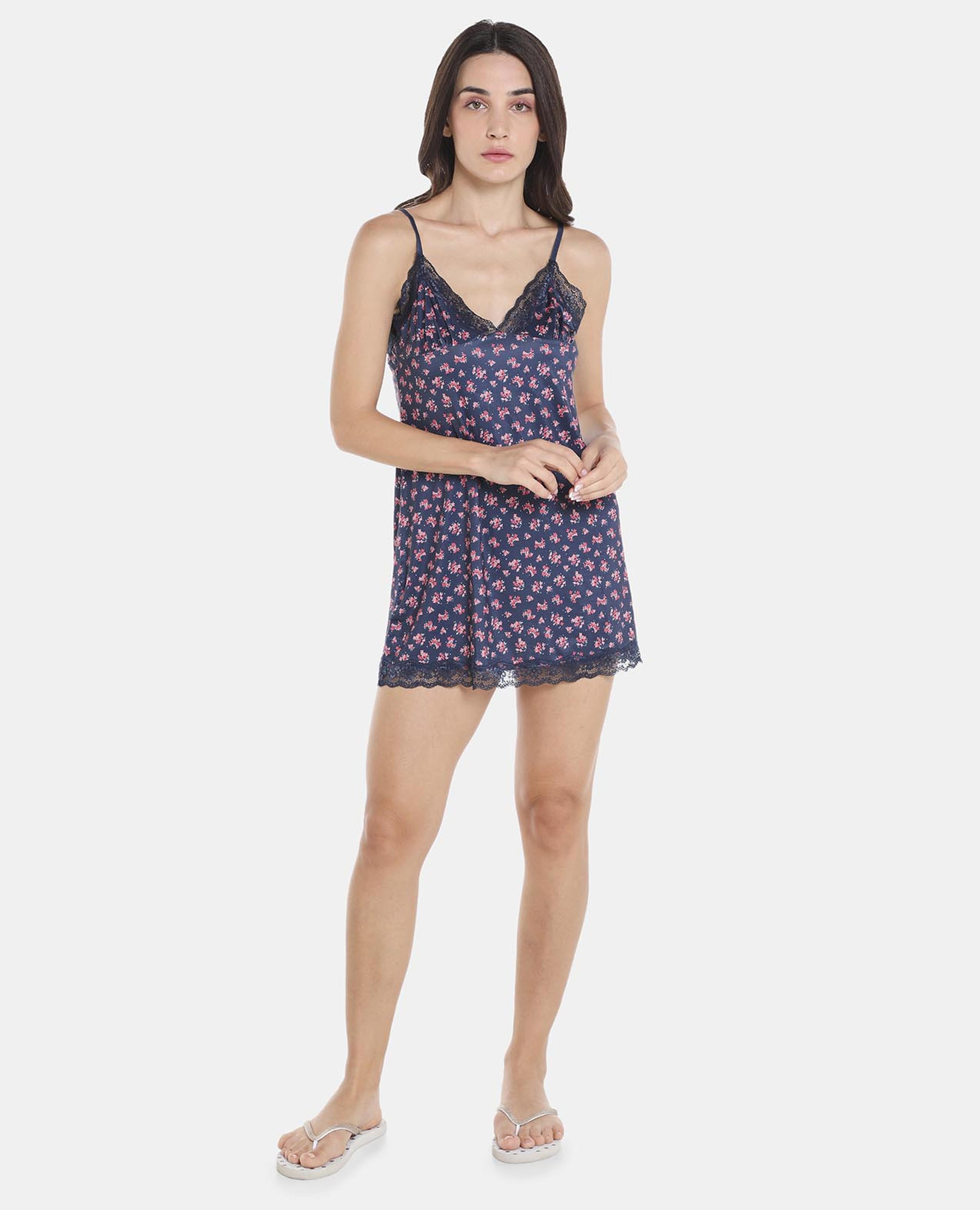 Navy Blue Floral Printed Chemise