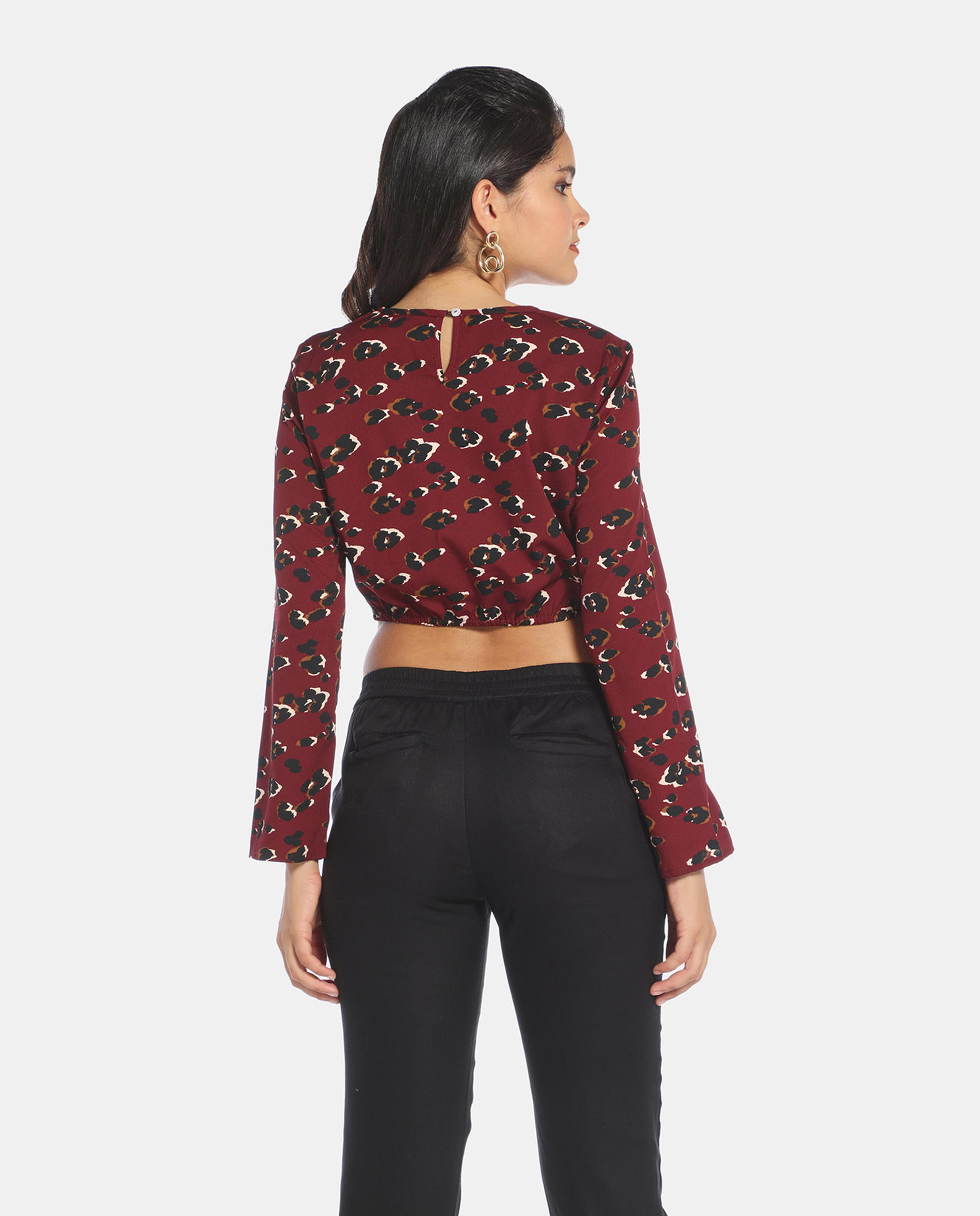 Red Floral Print Cris-Cross Crop Top