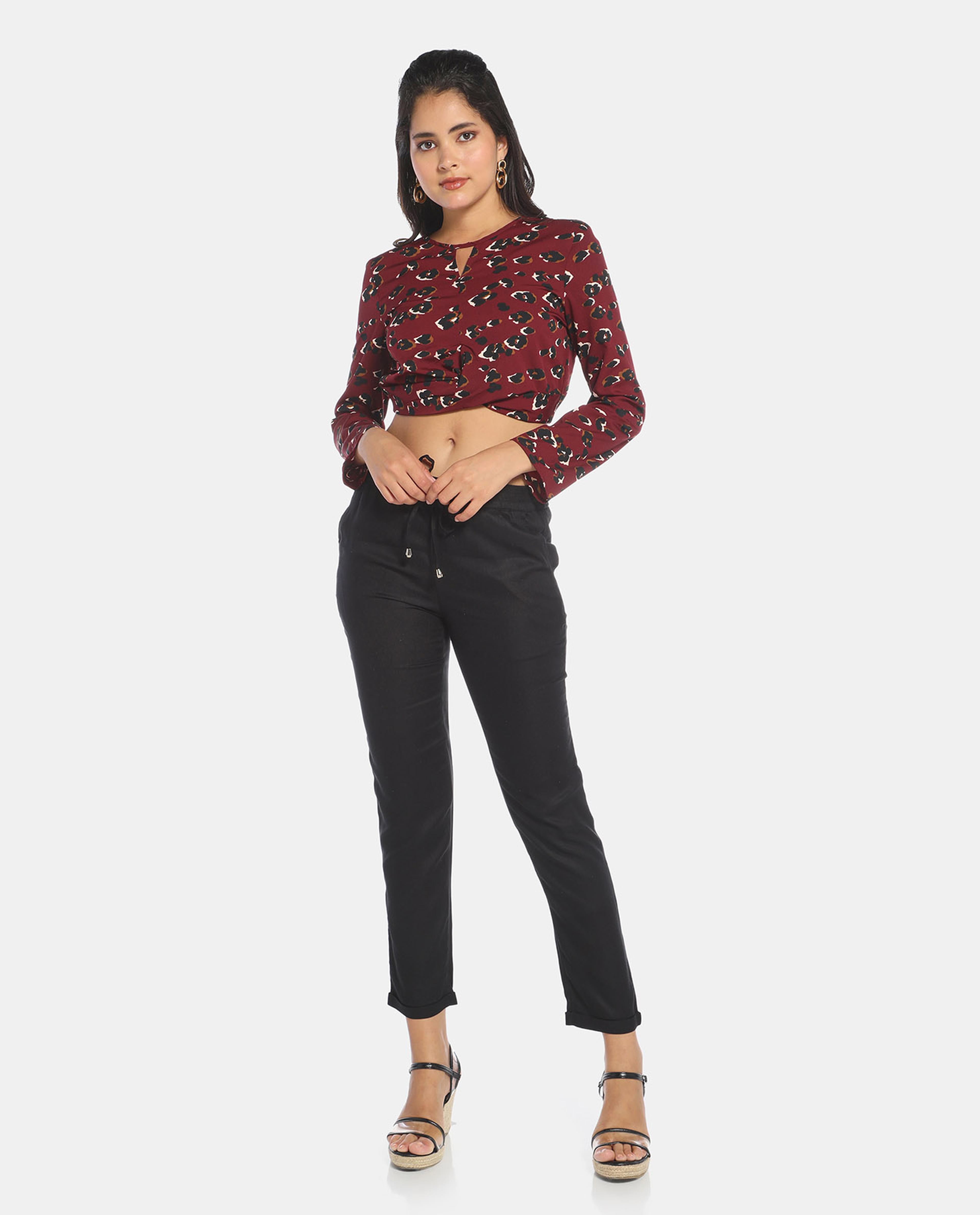 Red Floral Print Cris-Cross Crop Top