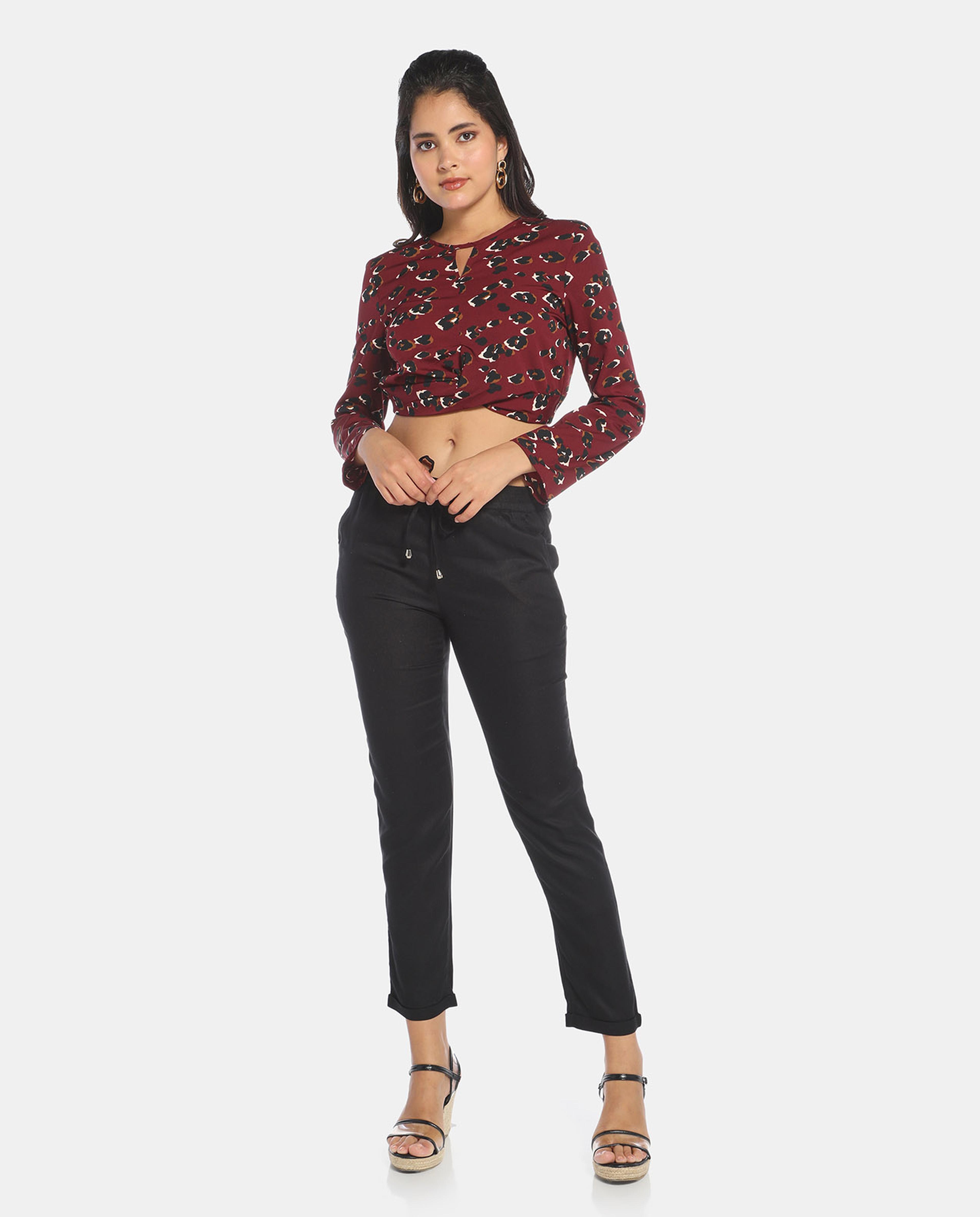 Red Floral Print Cris-Cross Crop Top