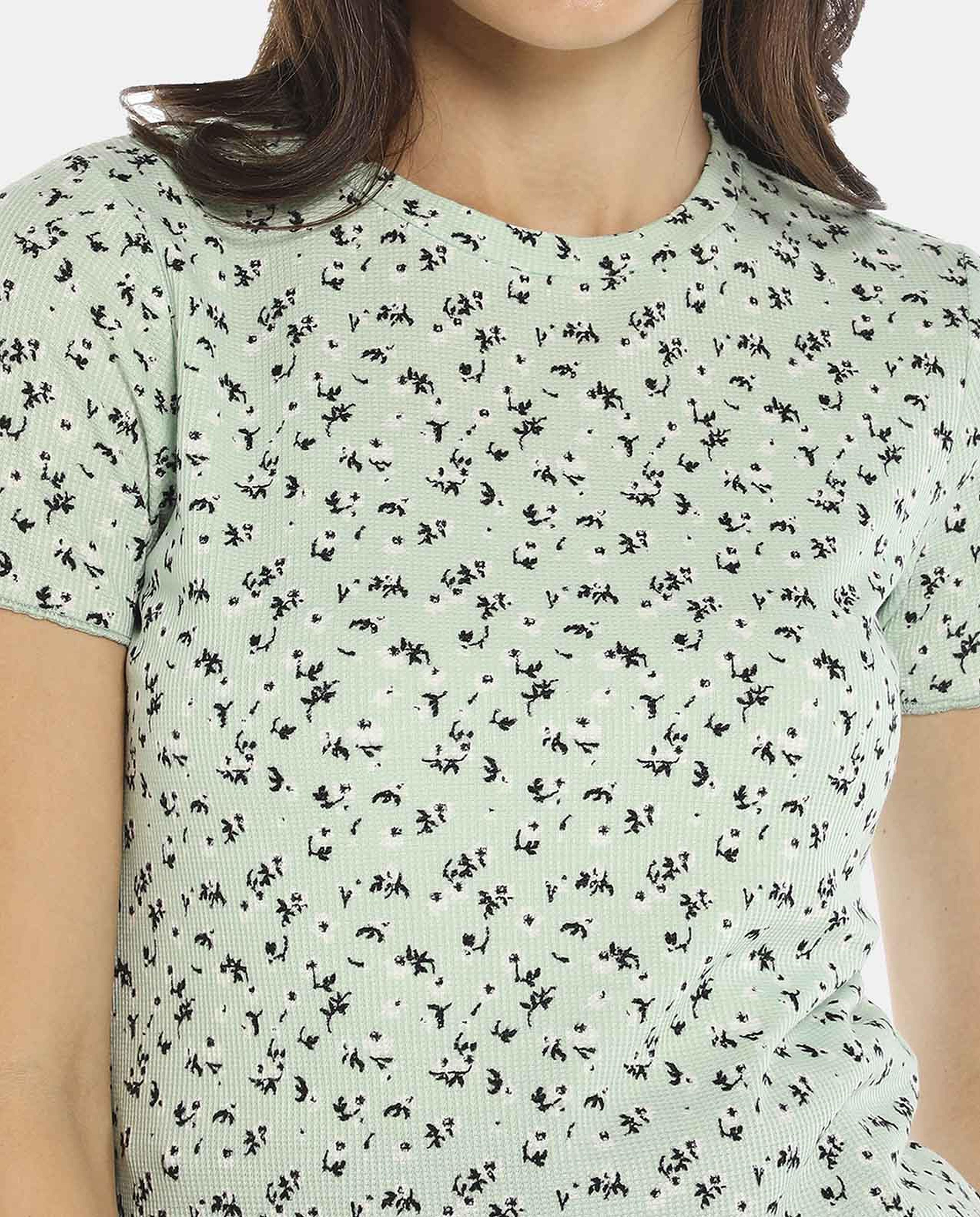 Green Floral Printed Top