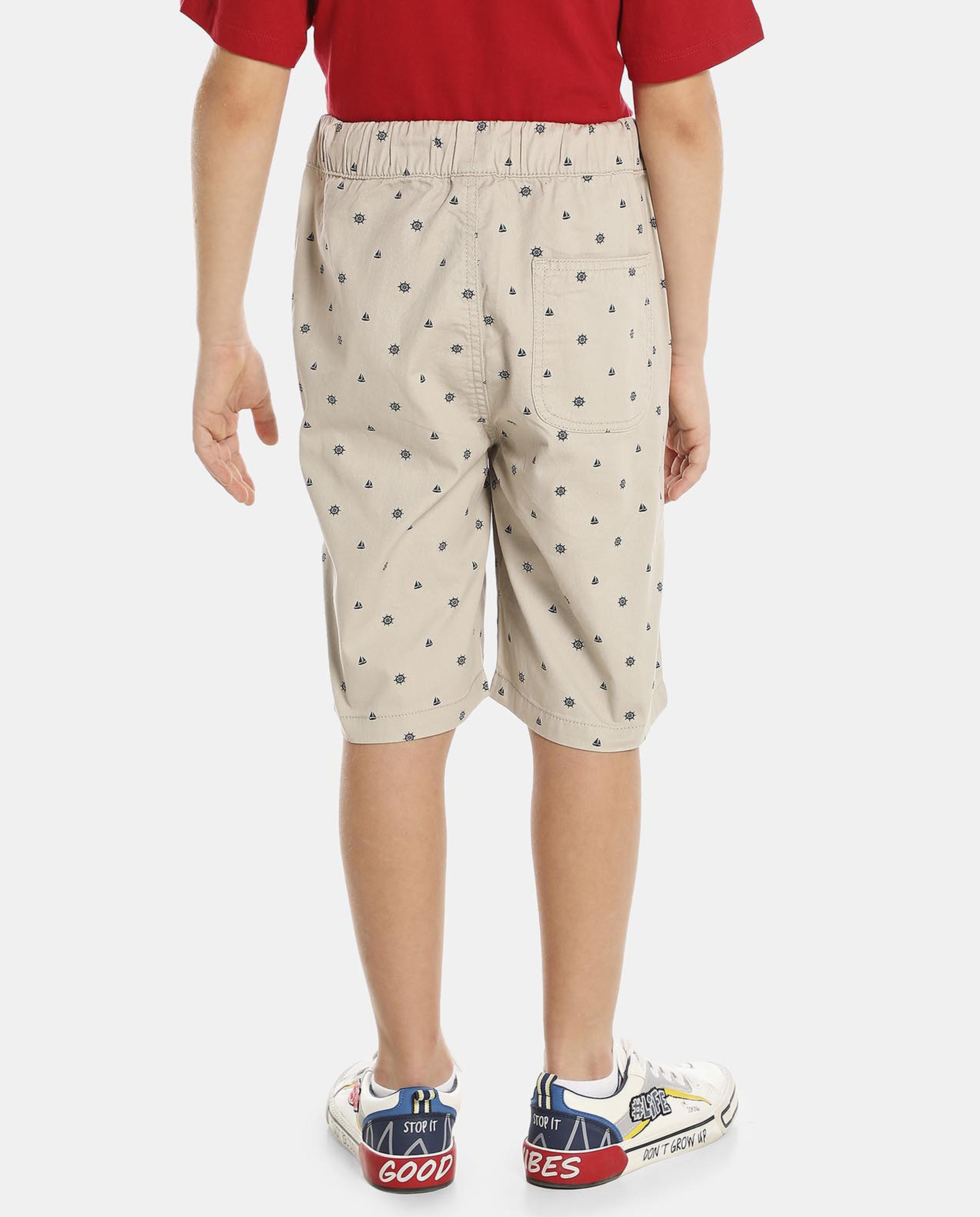 Brown Printed Regular Fit Chino Shorts