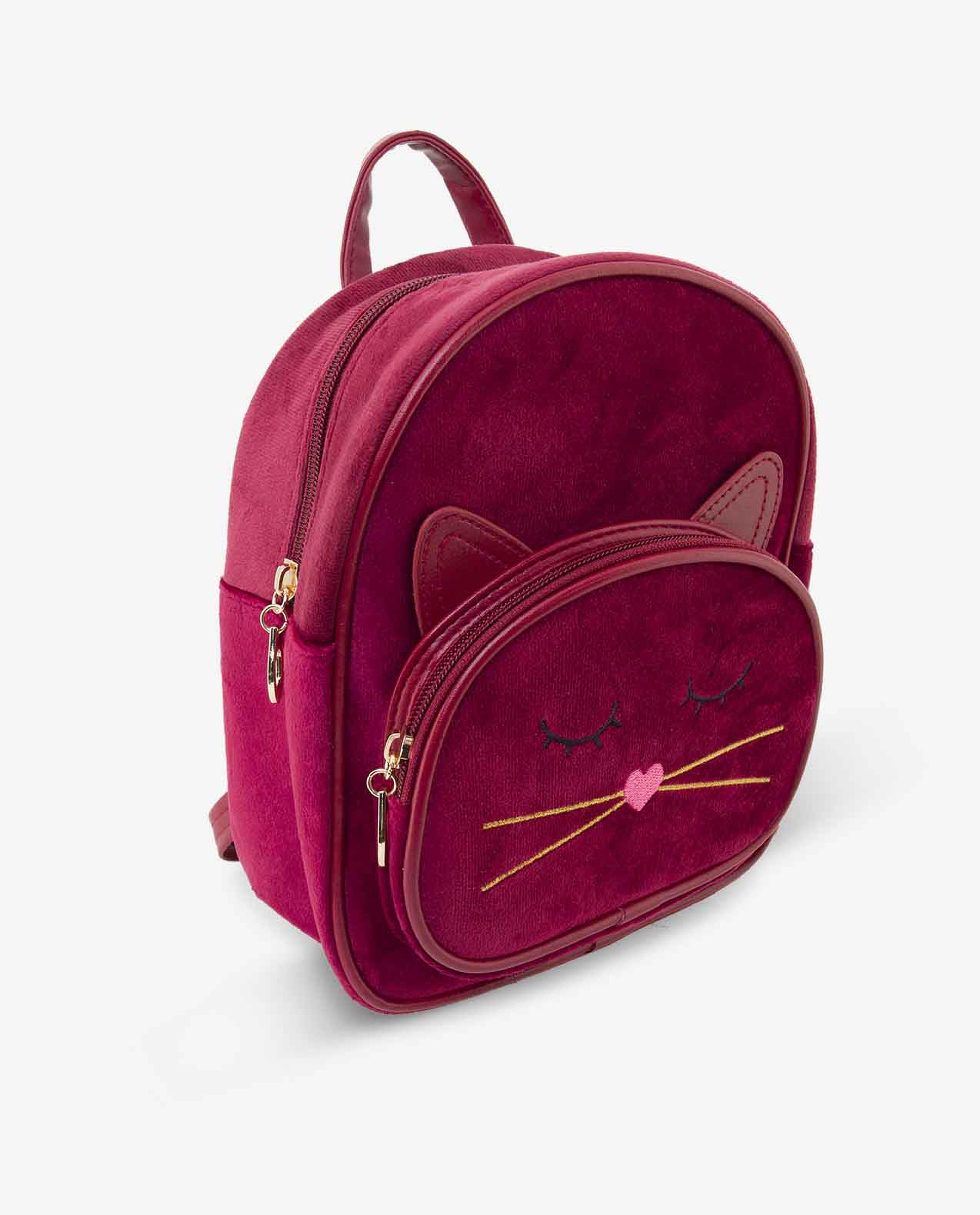 Red Smiley Cat Backpack For Girls