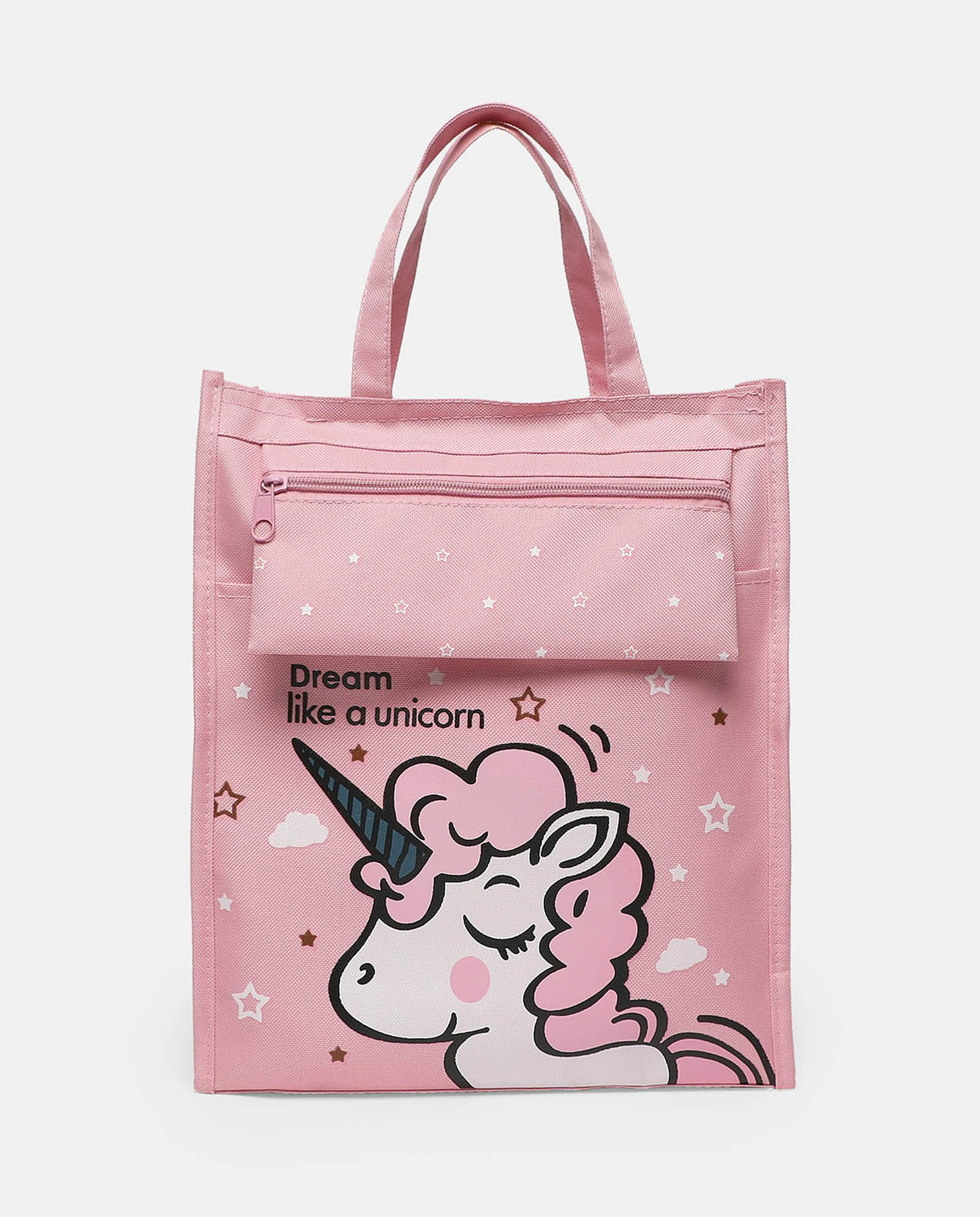 R&B Pink Unicorn Printed Handheld Bag