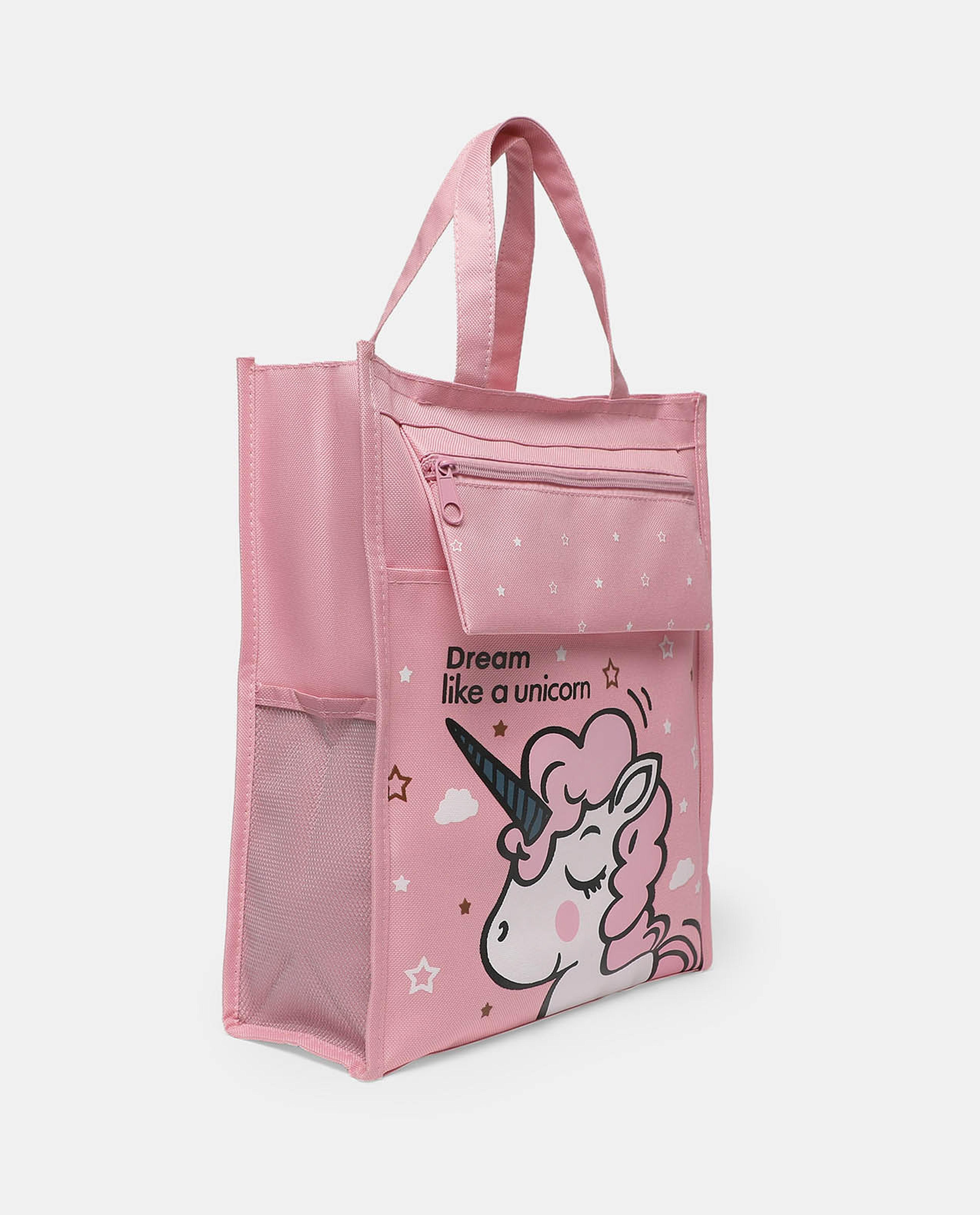 R&B Pink Unicorn Printed Handheld Bag