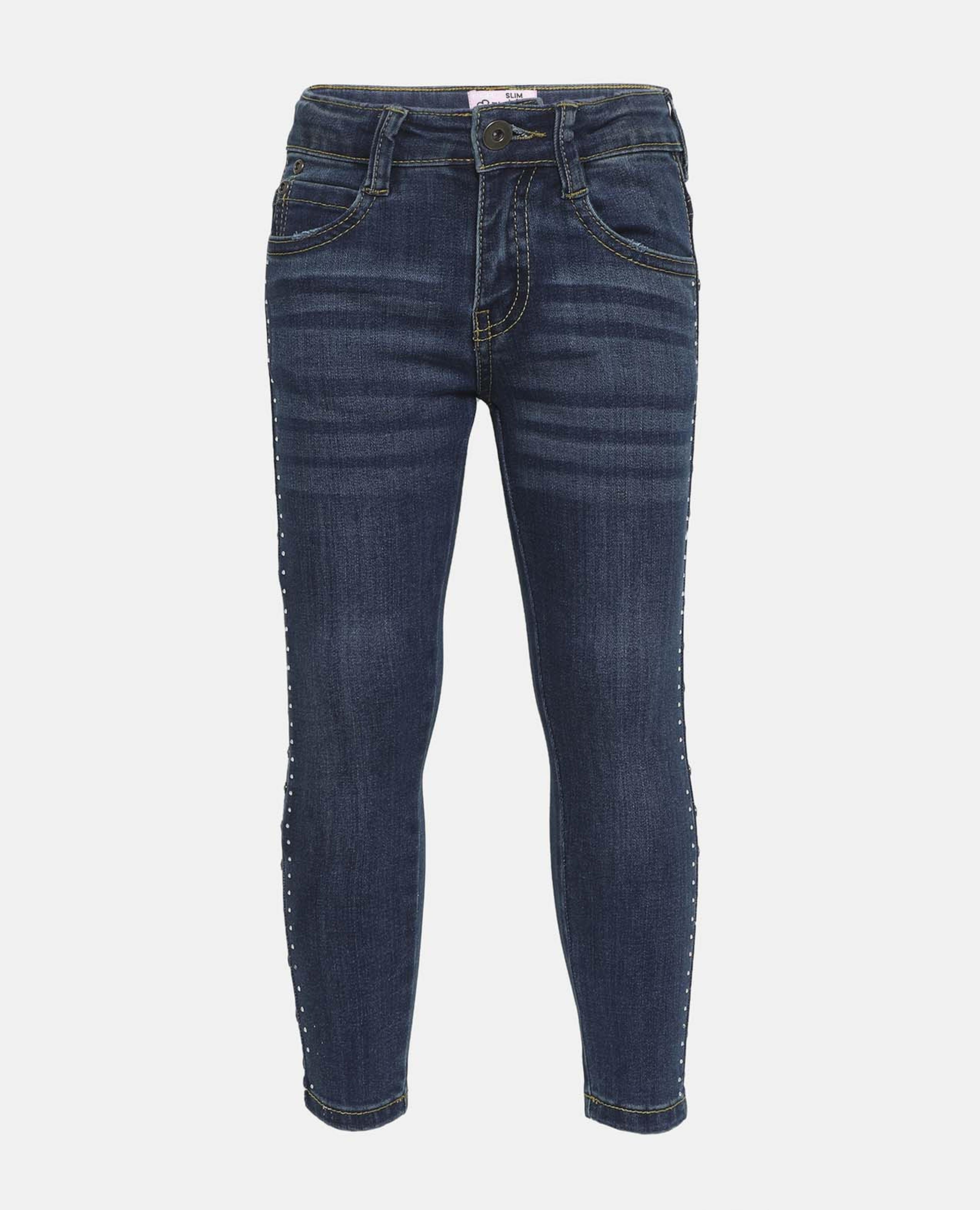 Blue Patterned Straight Jeans