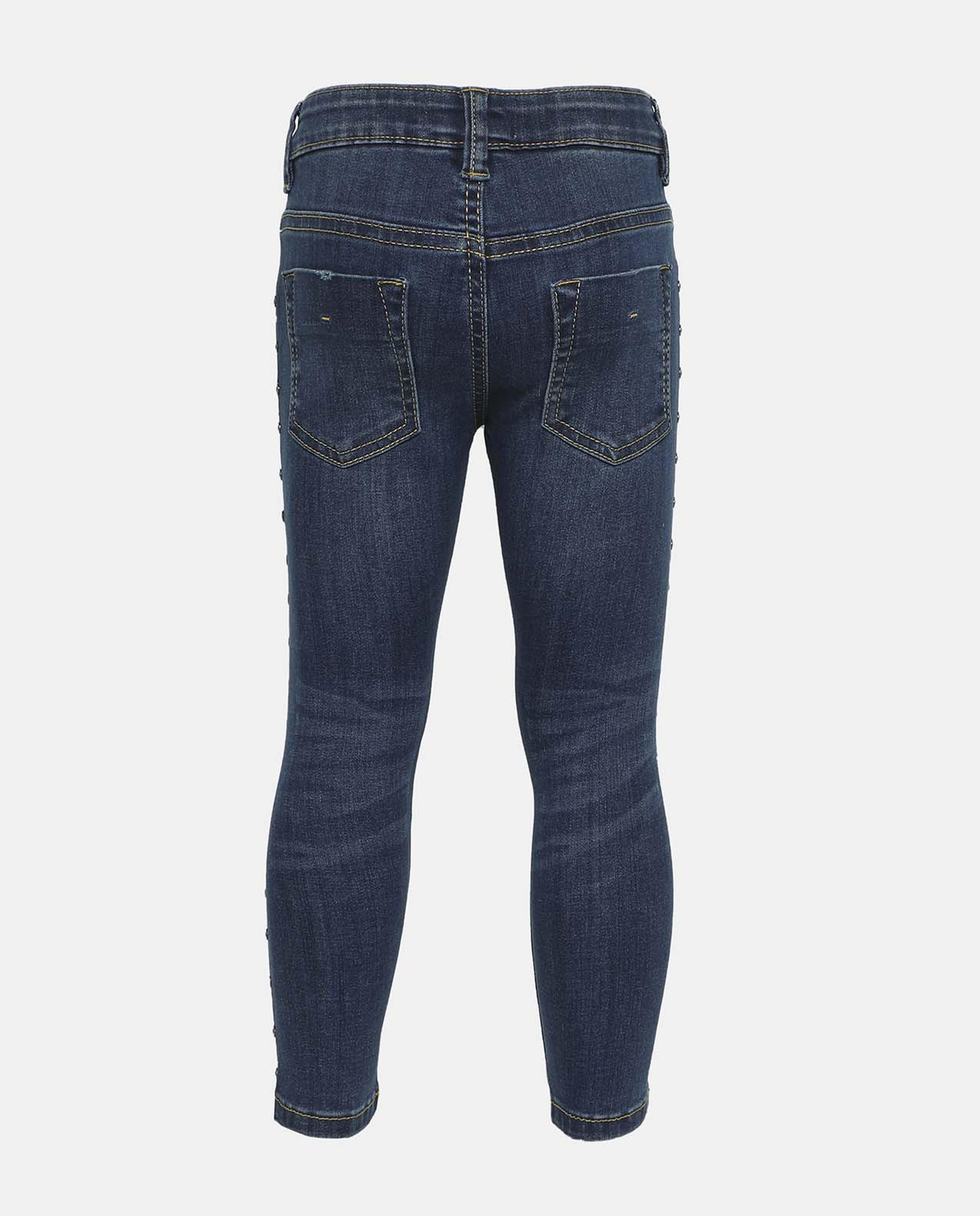 Blue Patterned Straight Jeans