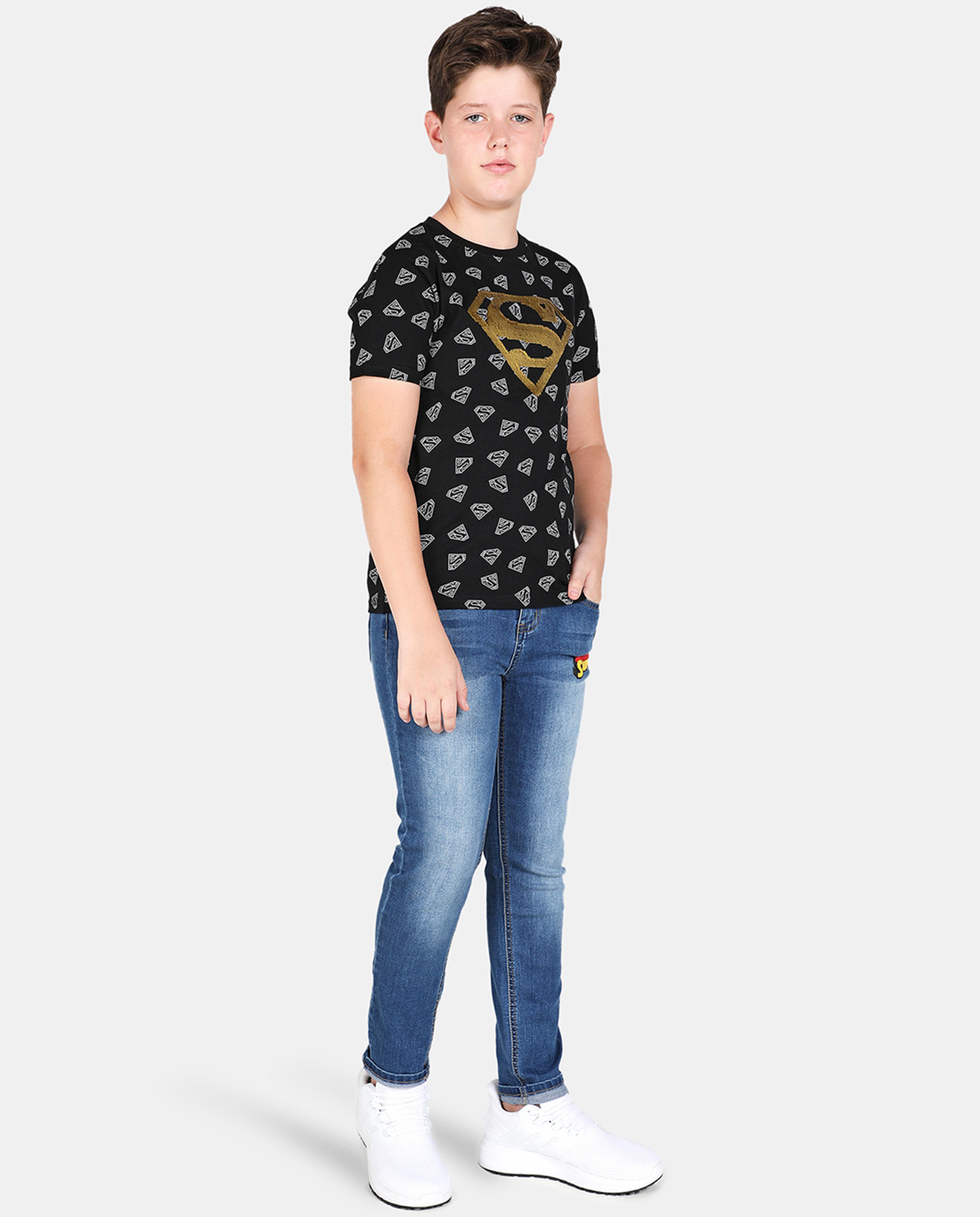 Superman Logo T-Shirt with Crew Neck and Short Sleeves