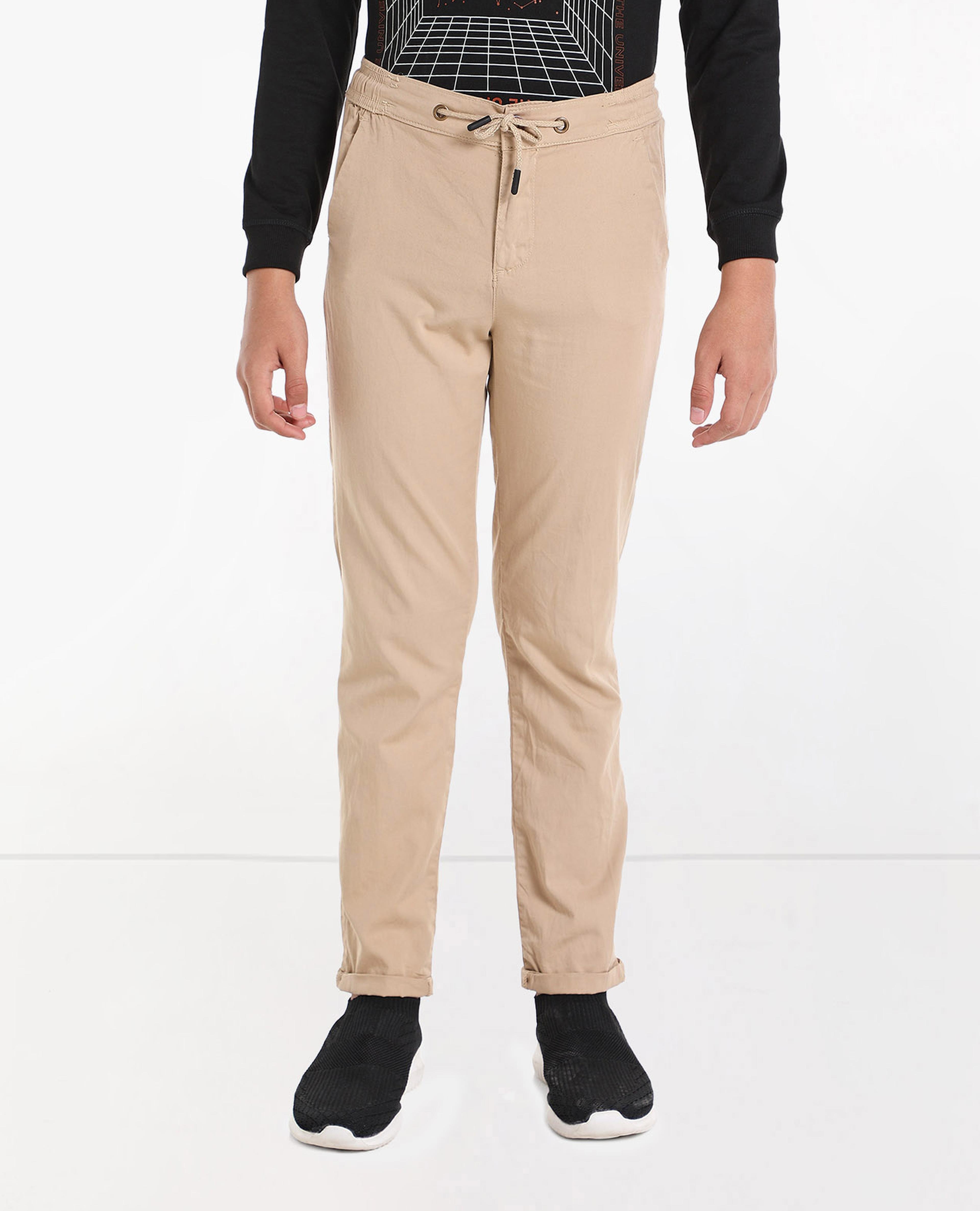 Solid Casual Pants with Drawstring Waist