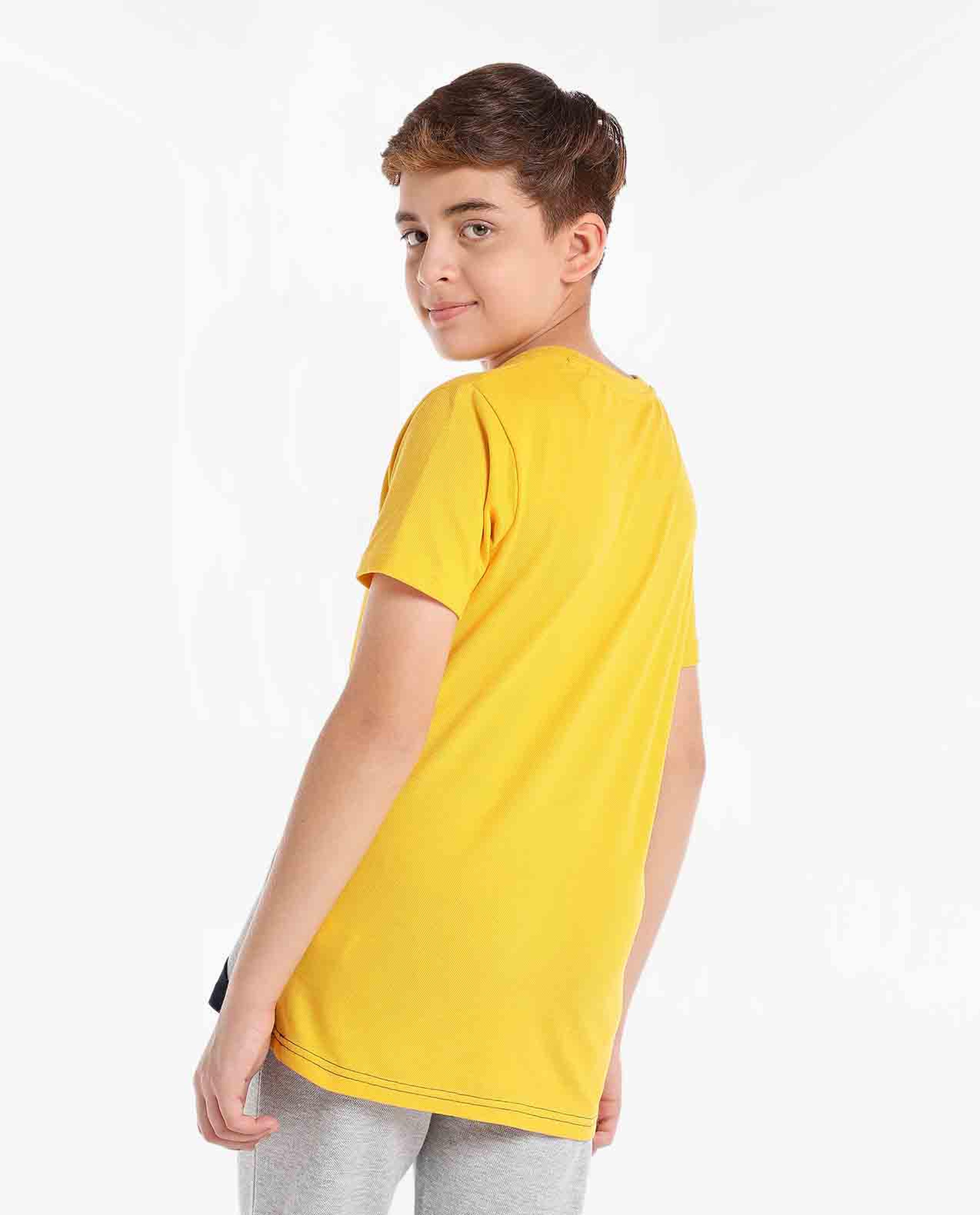 Color Block Printed T-Shirt with Crew Neck and Short Sleeves