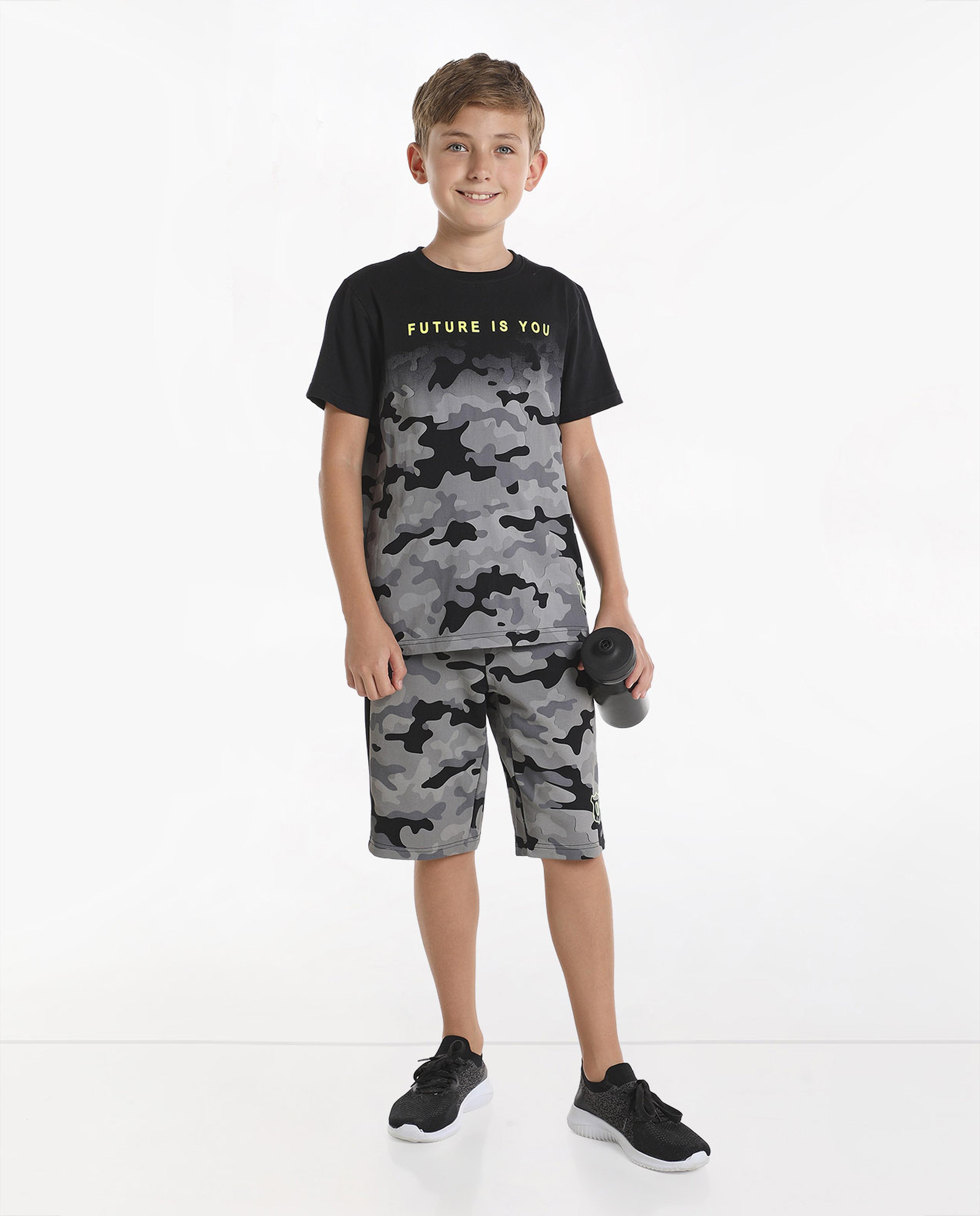 Printed Shorts And T-Shirt Set With Crew Neck And Short Sleeves