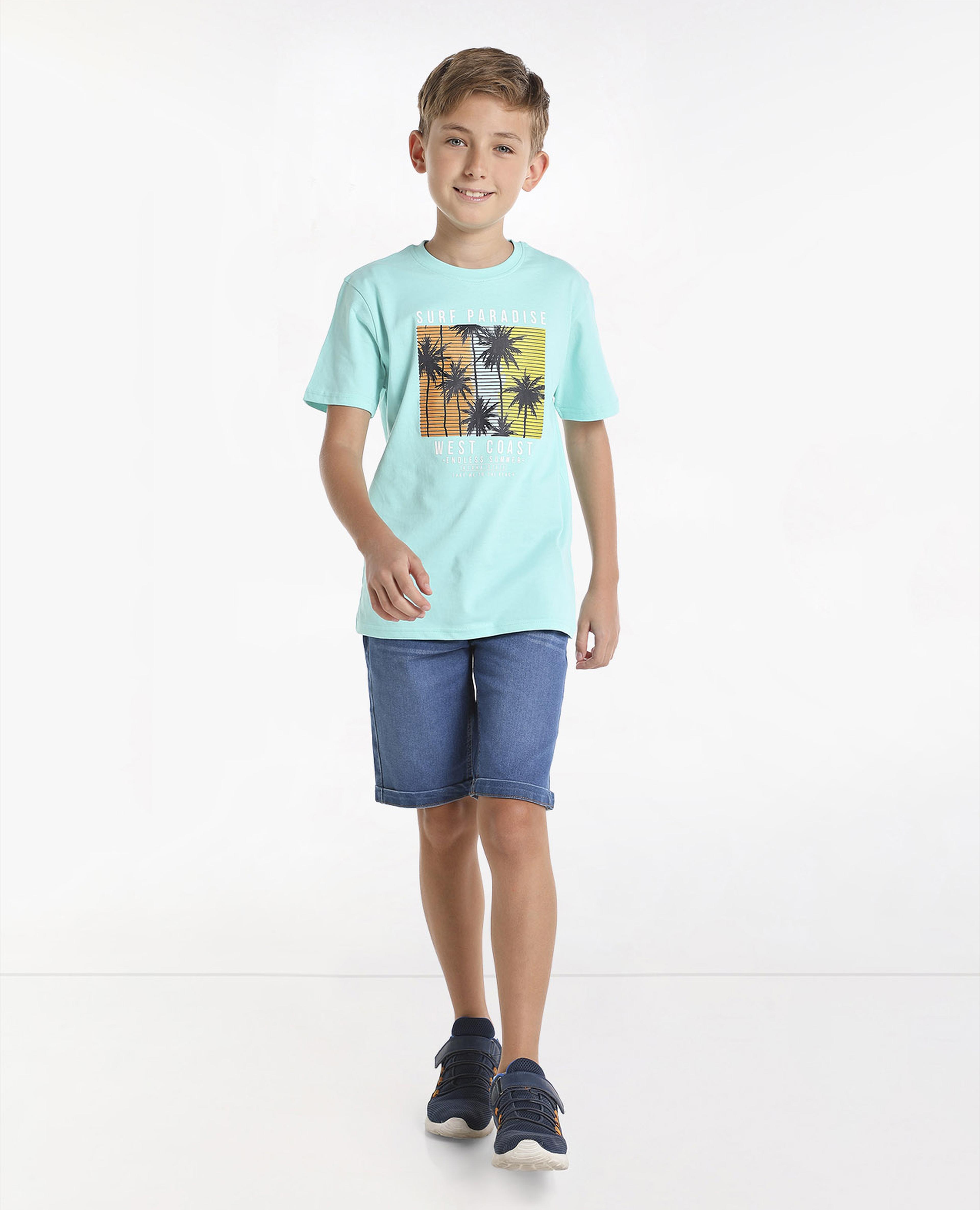 Casual Printed T-Shirt And Shorts Set With Crew Neck And Short Sleeves