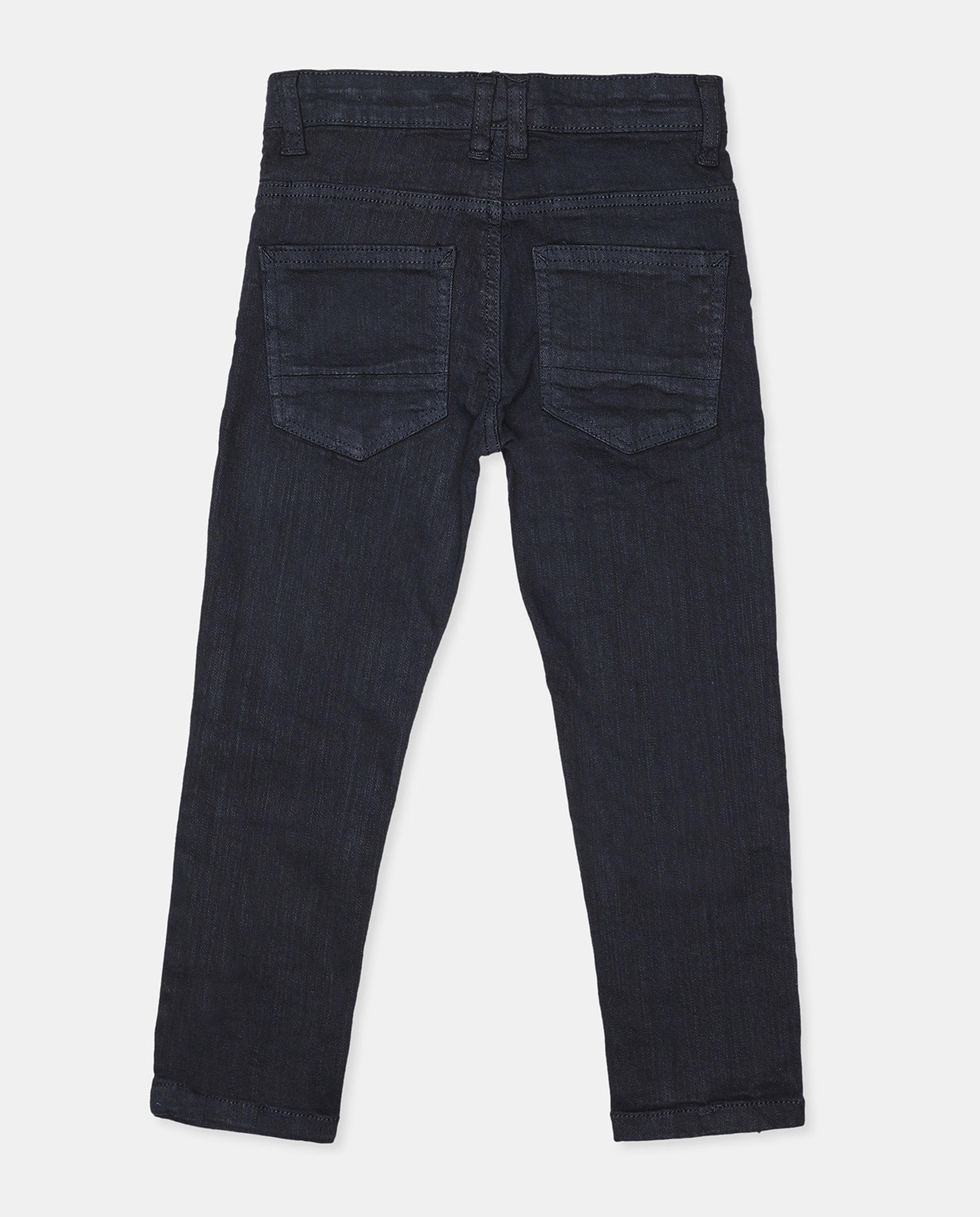 Solid Dark Wash Jeans with Button Closure