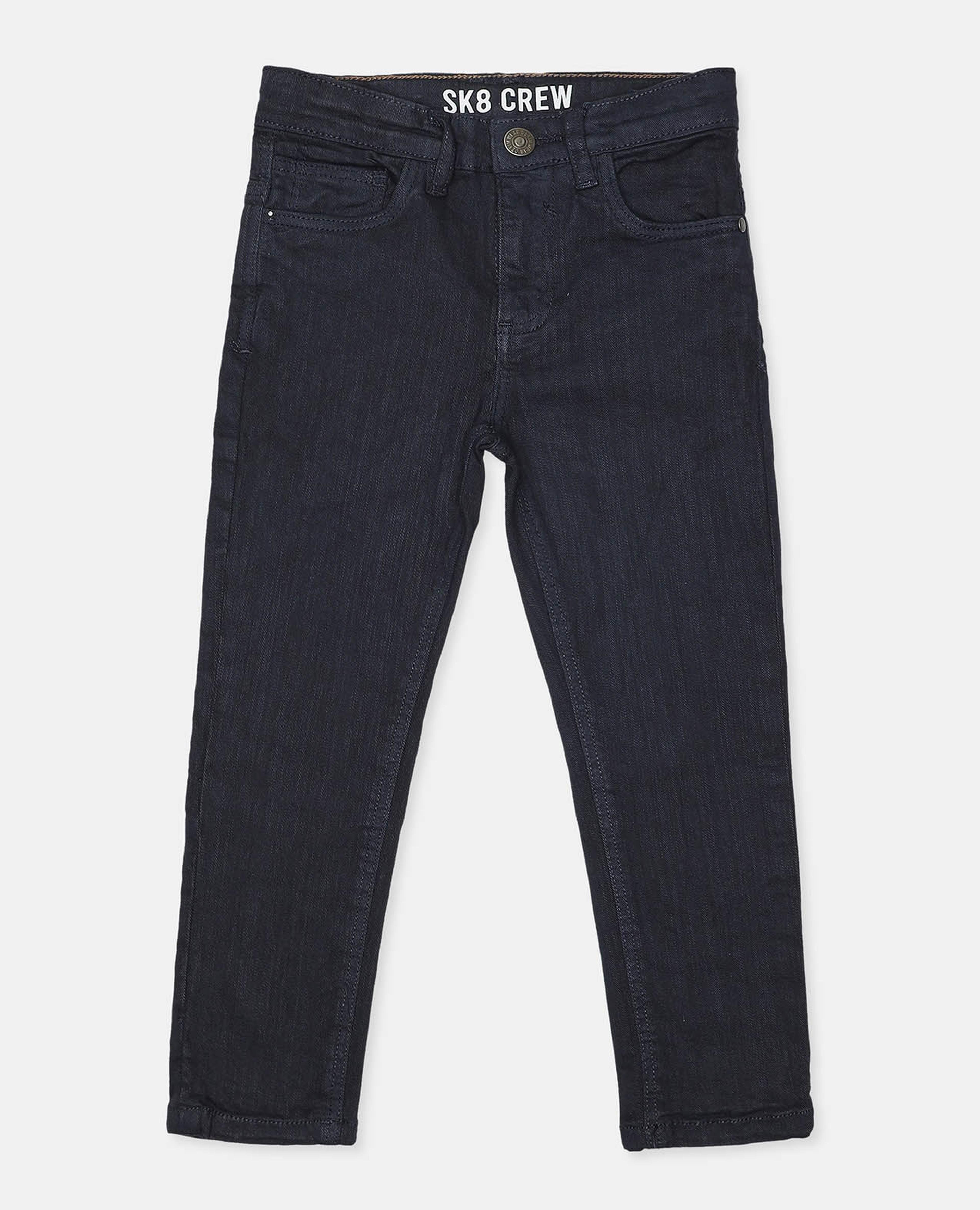 Solid Dark Wash Jeans with Button Closure