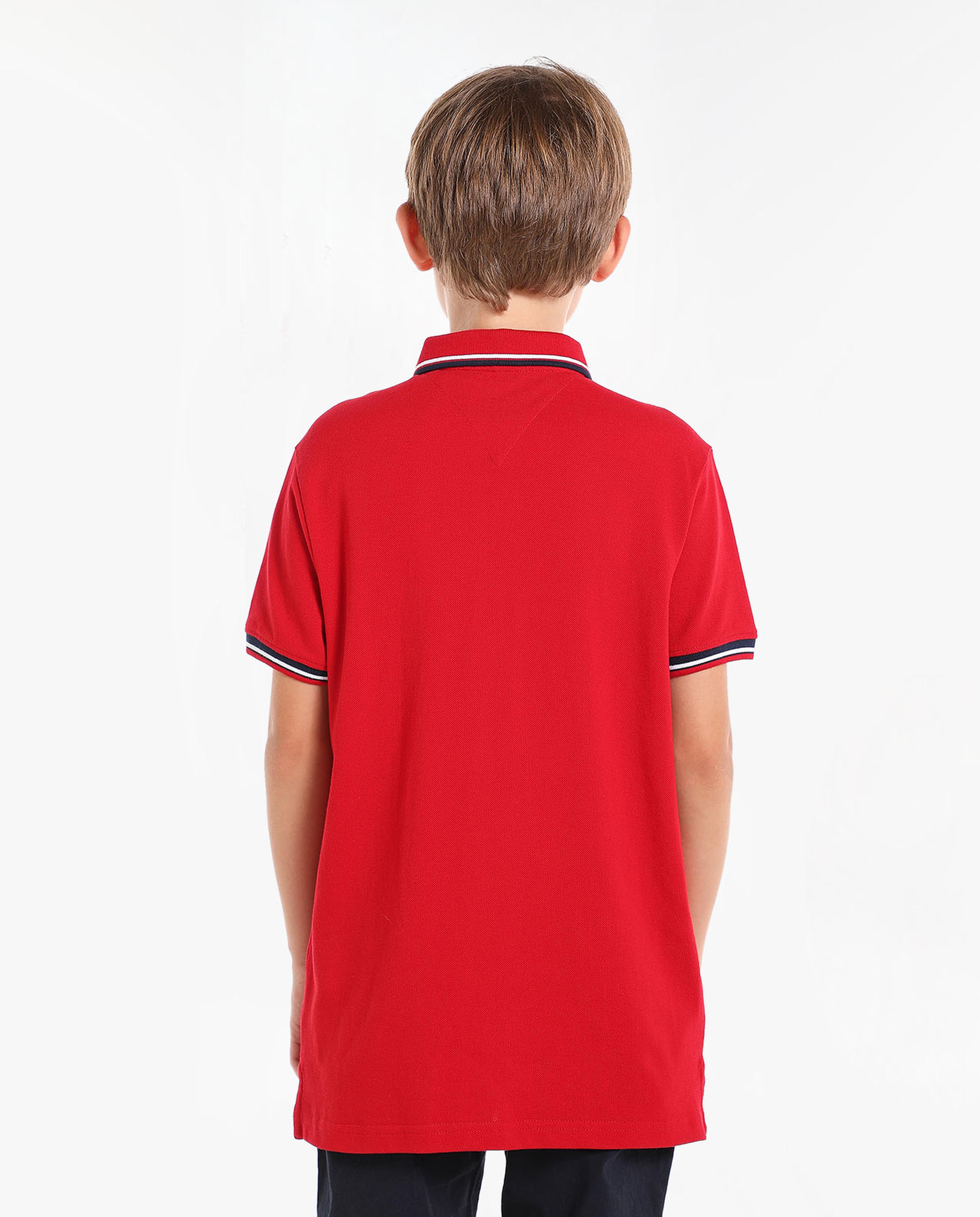Color Block Printed T-Shirt with Polo Collar and Short Sleeves