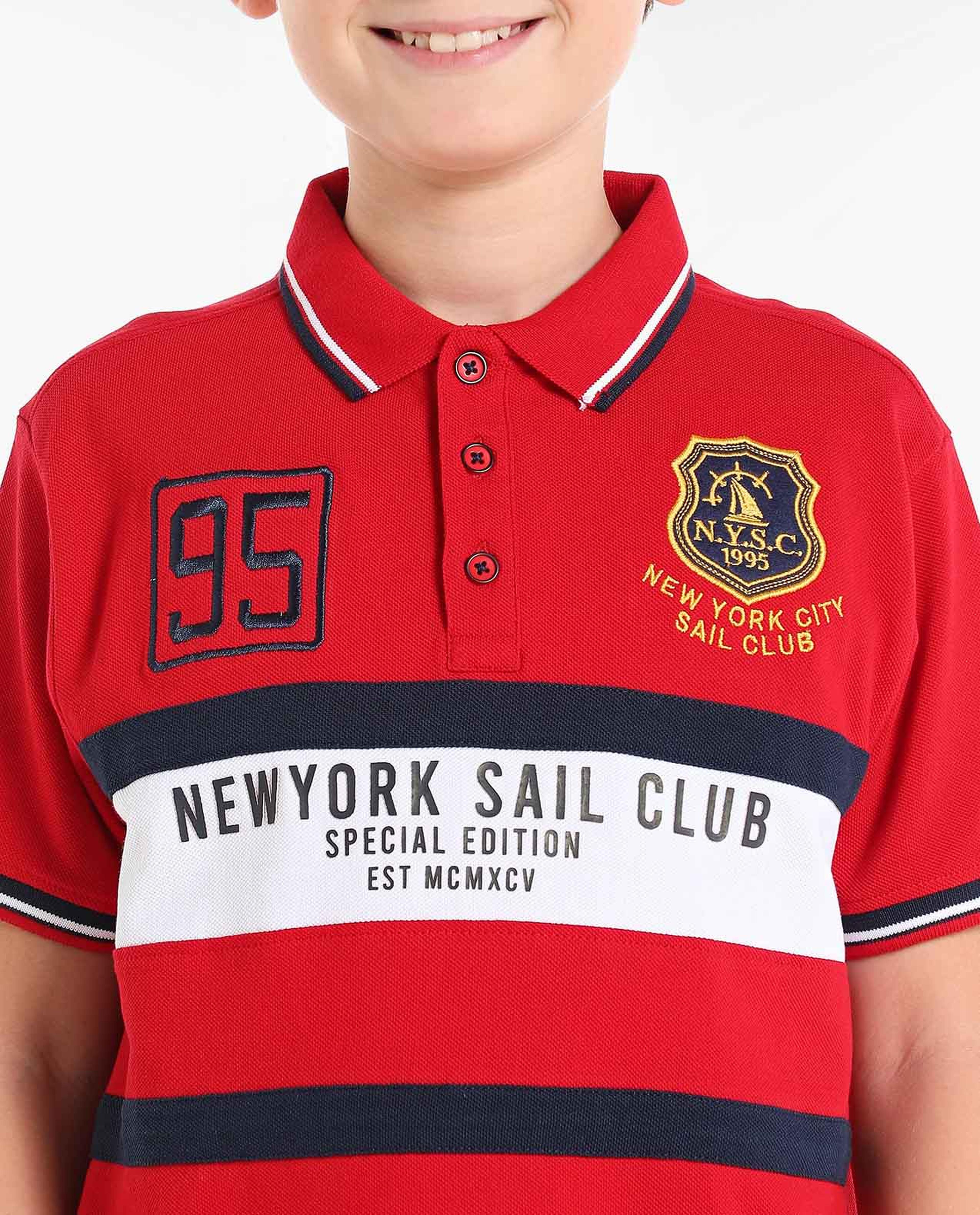 Color Block Printed T-Shirt with Polo Collar and Short Sleeves
