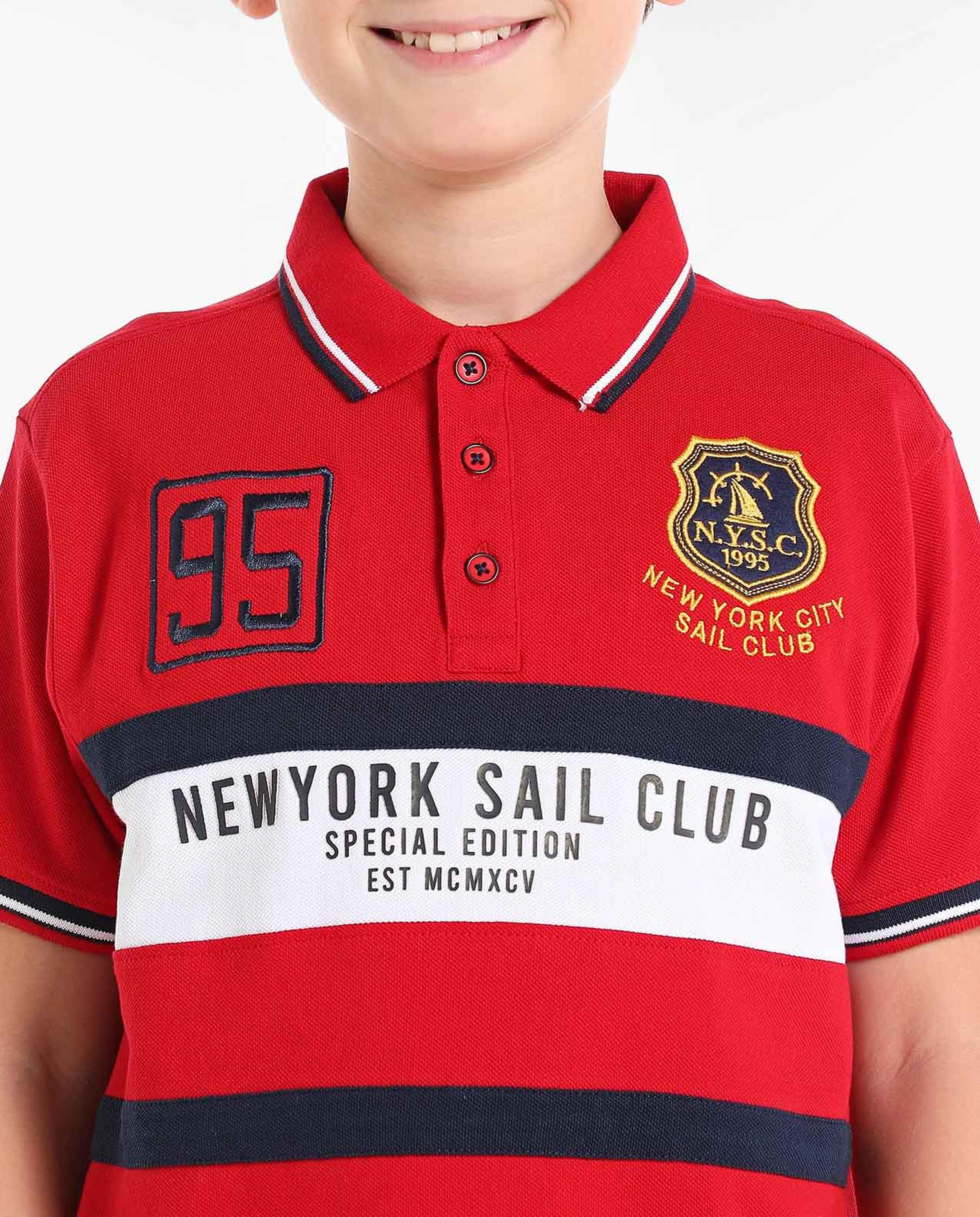 Color Block Printed T-Shirt with Polo Collar and Short Sleeves