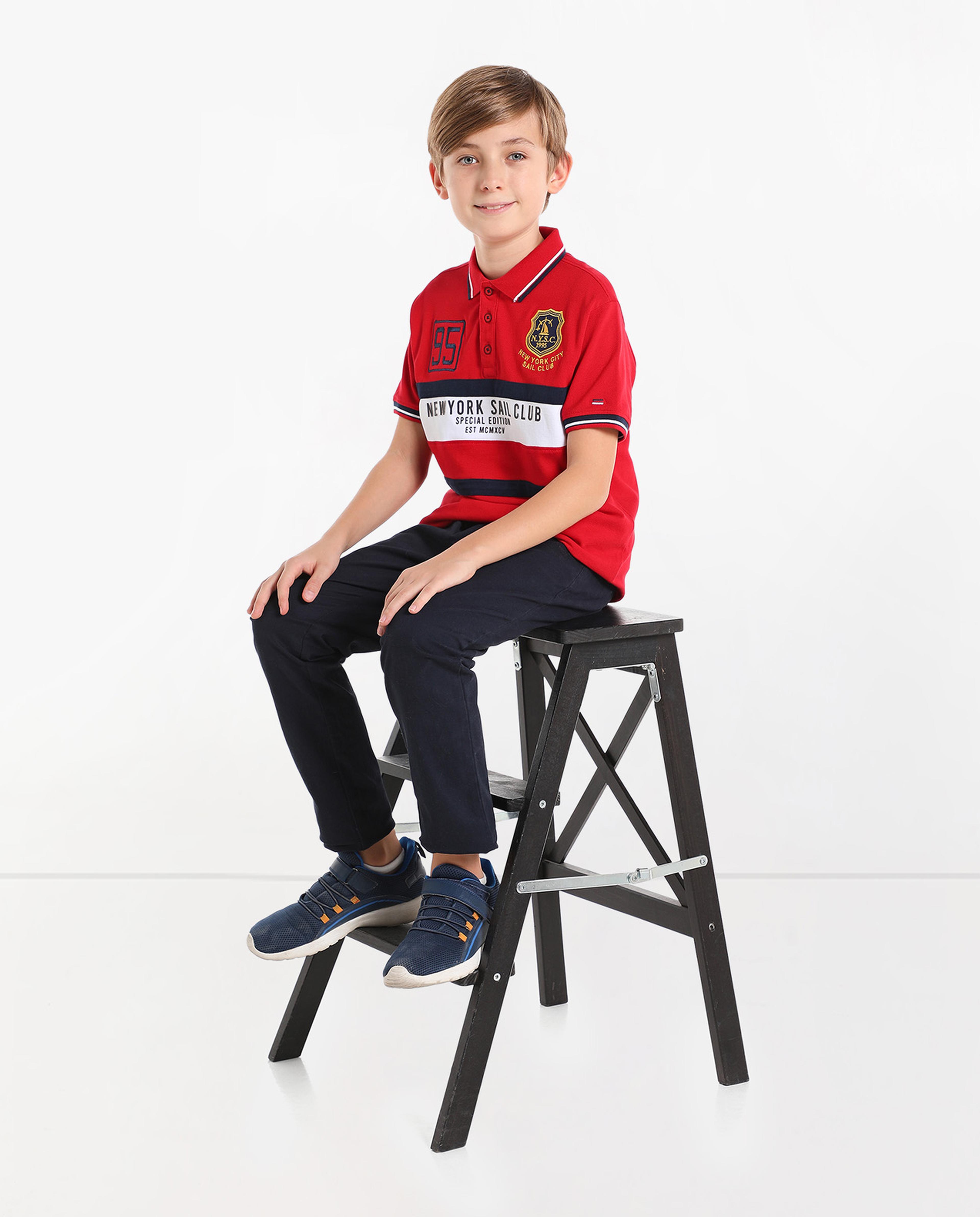 Color Block Printed T-Shirt with Polo Collar and Short Sleeves