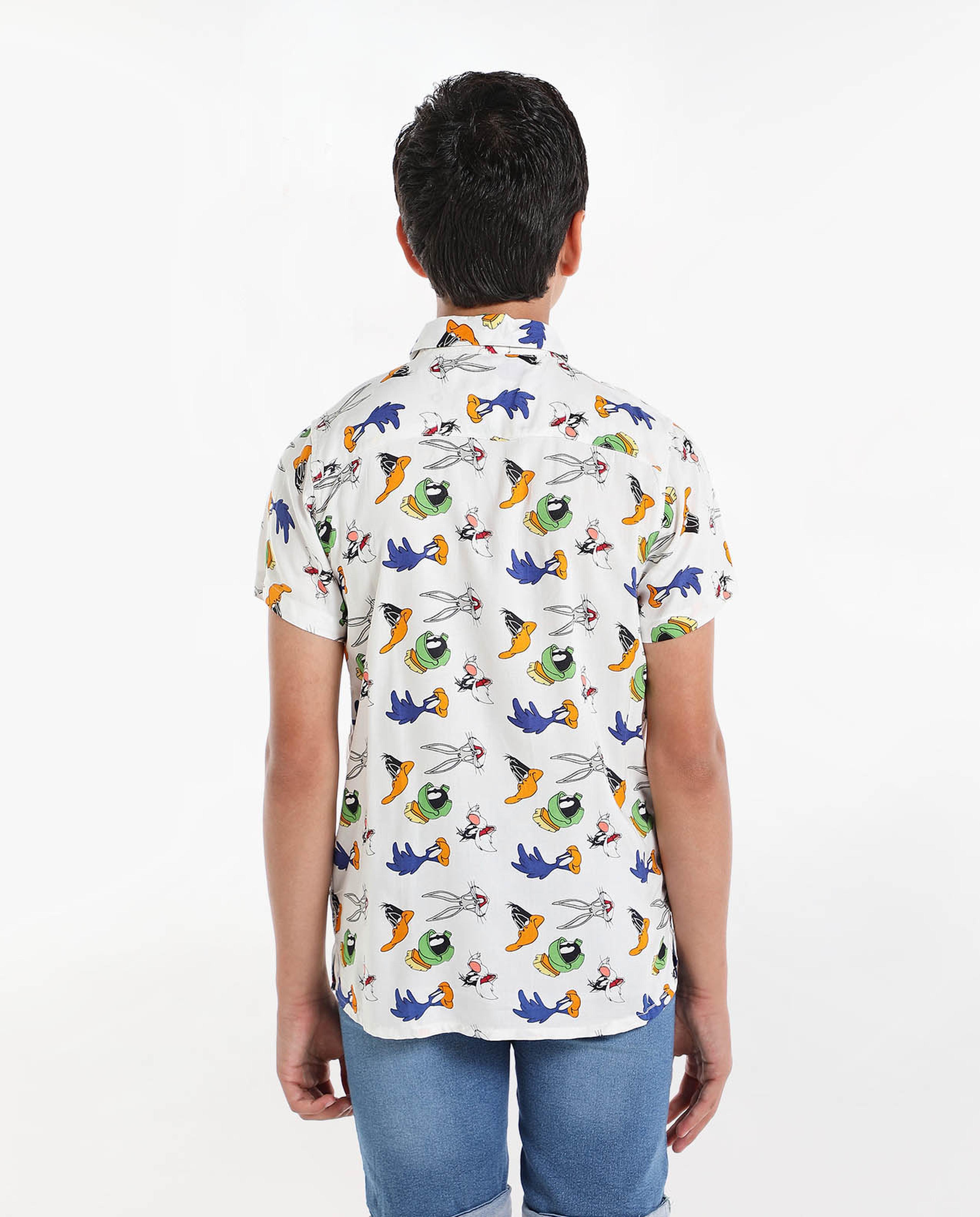 Printed Shirt with Classic Collar and Short Sleeves