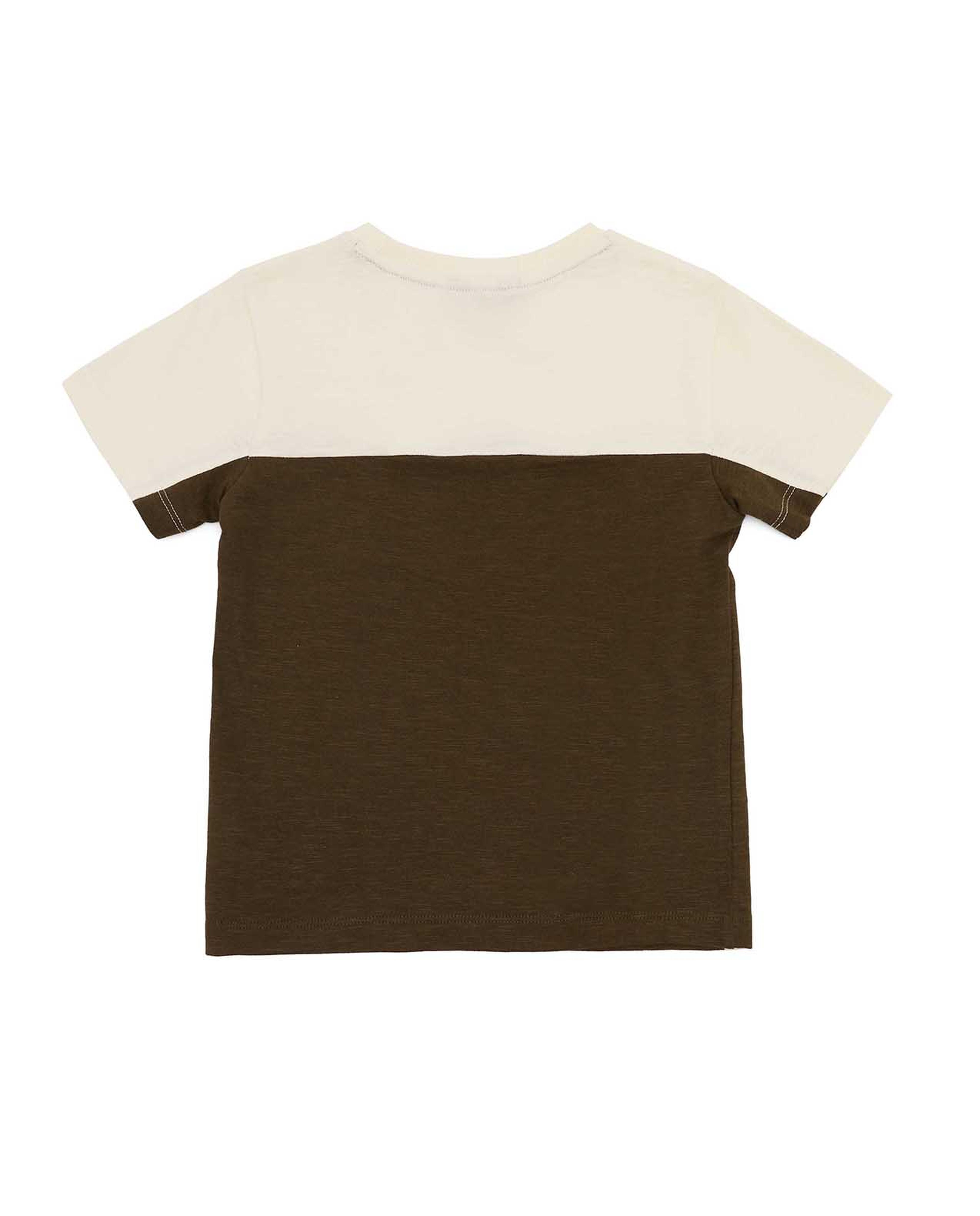 Color Block T-Shirt with Crew Neck and Short Sleeves