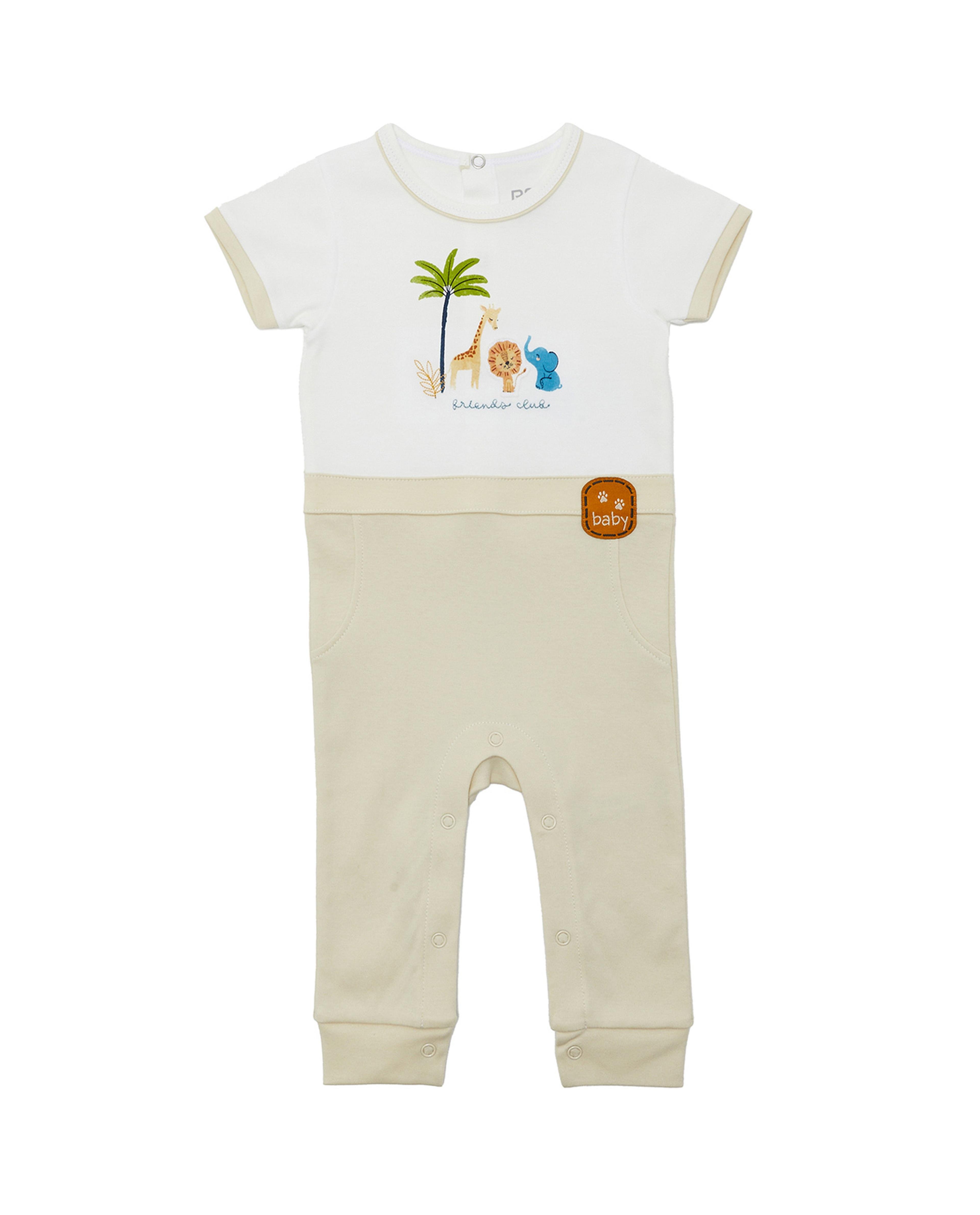 Printed Sleepsuit with Crew Neck and Short Sleeves