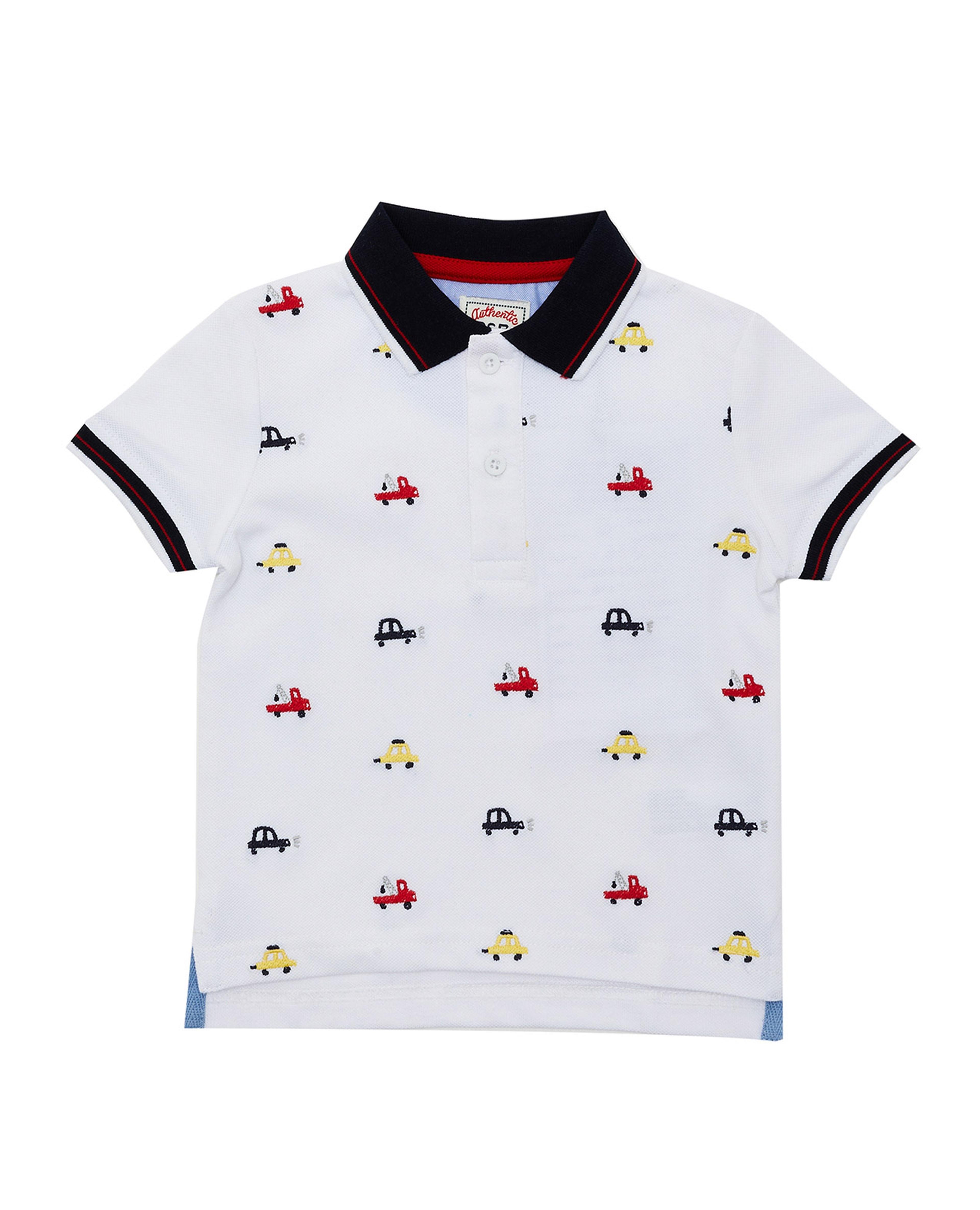 Printed T-Shirt with Polo Collar and Short Sleeves