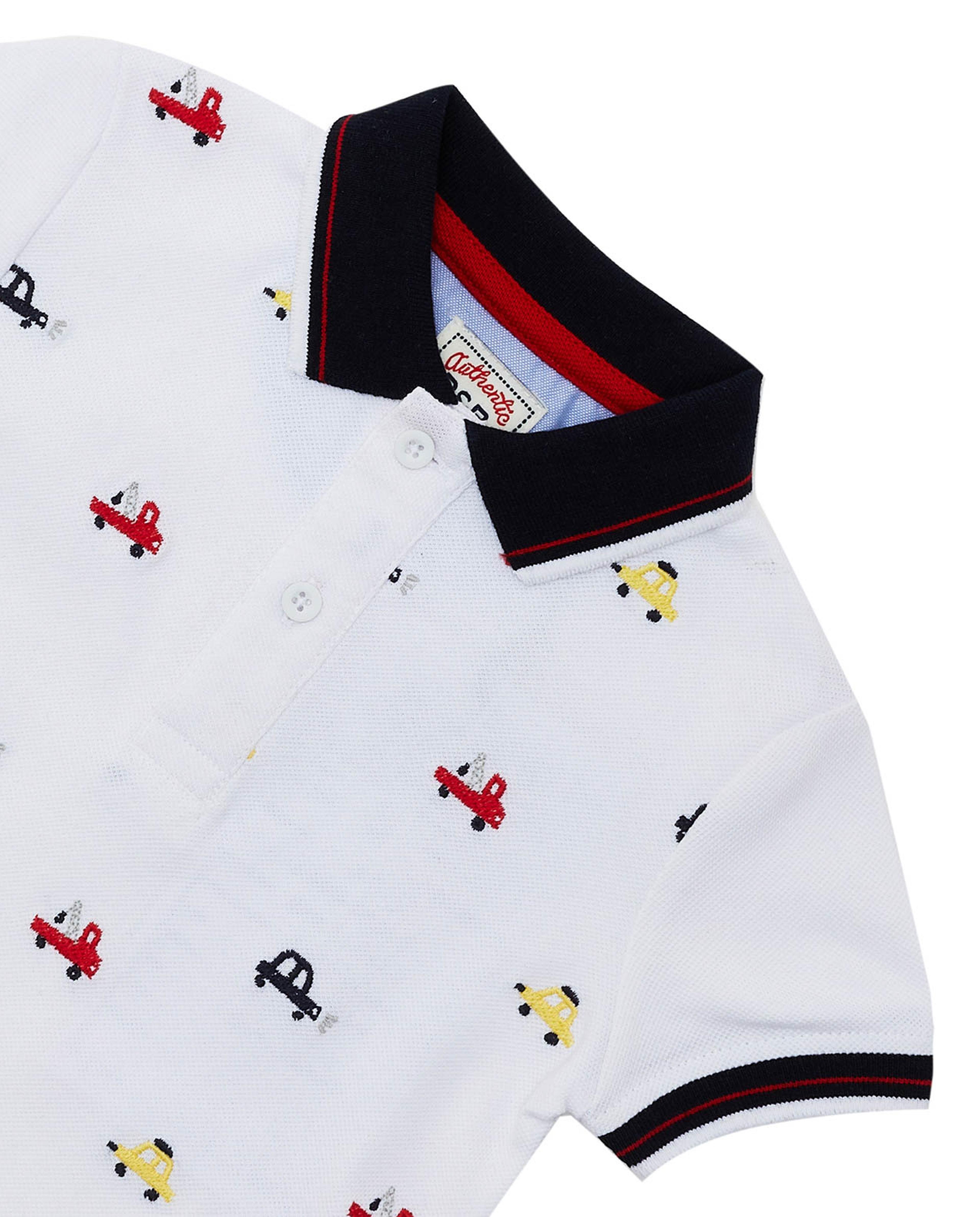 Printed T-Shirt with Polo Collar and Short Sleeves