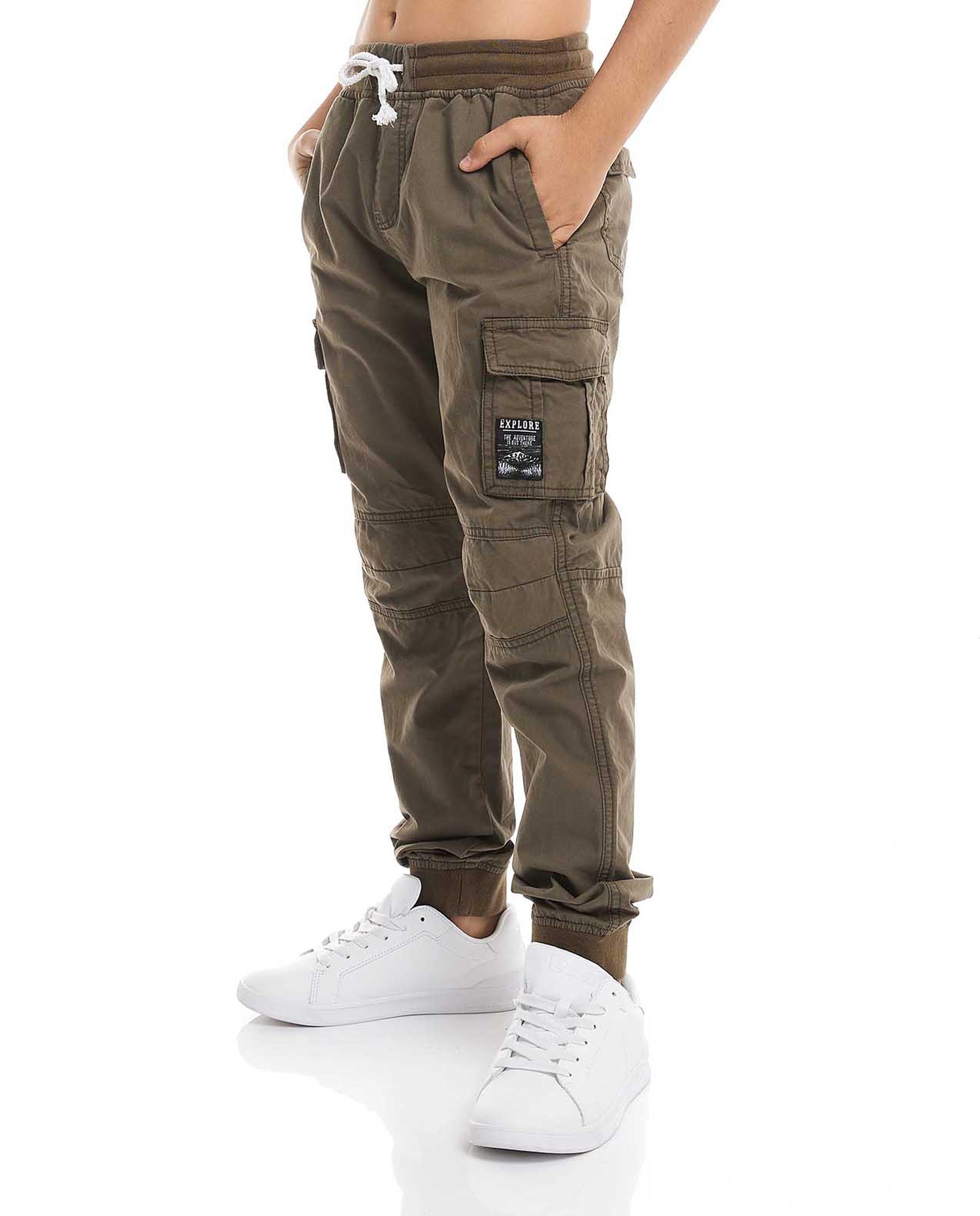 Solid Drawstring Cargo Pants with Elastic Cuff