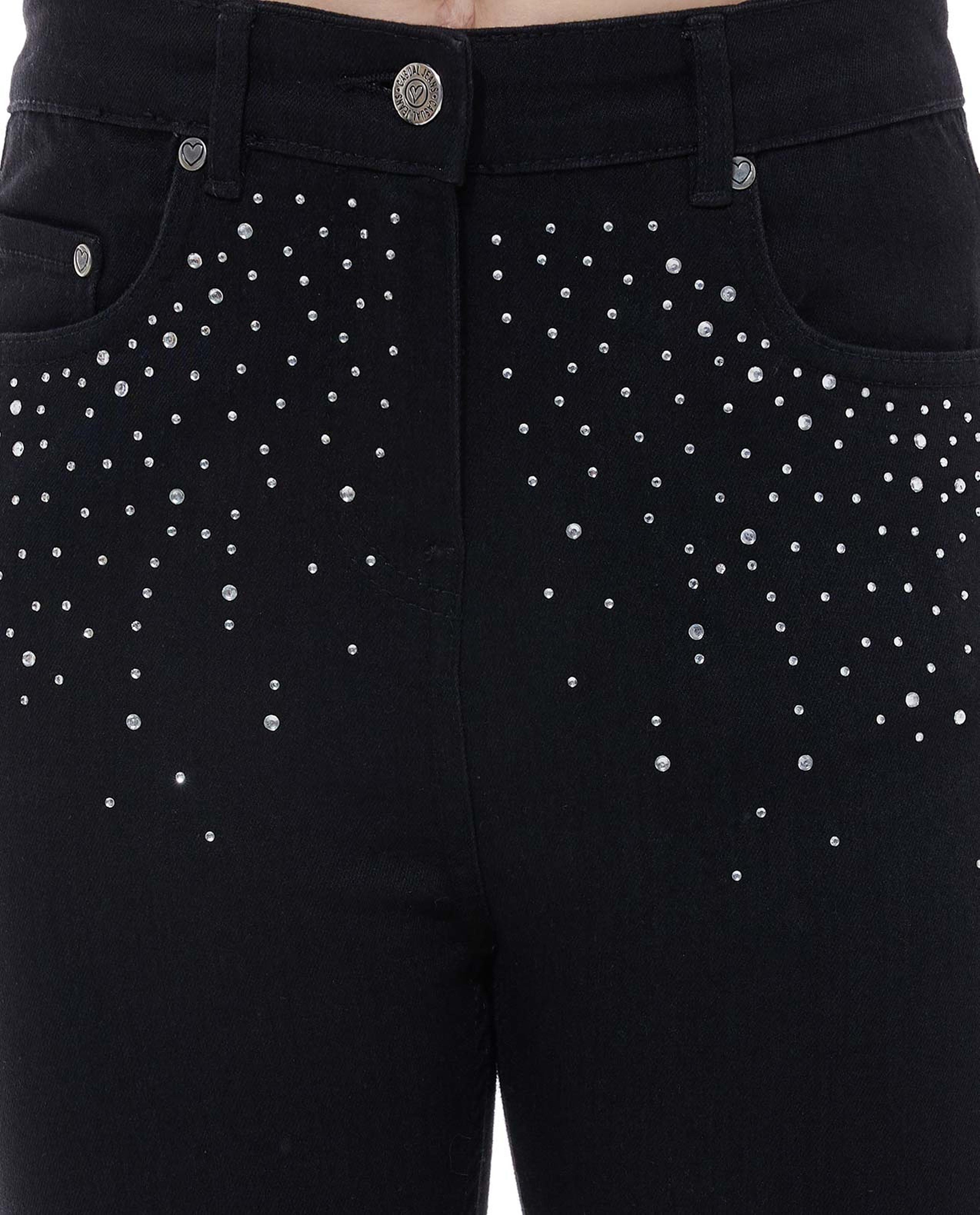 Embellished Jeans with Button Closure