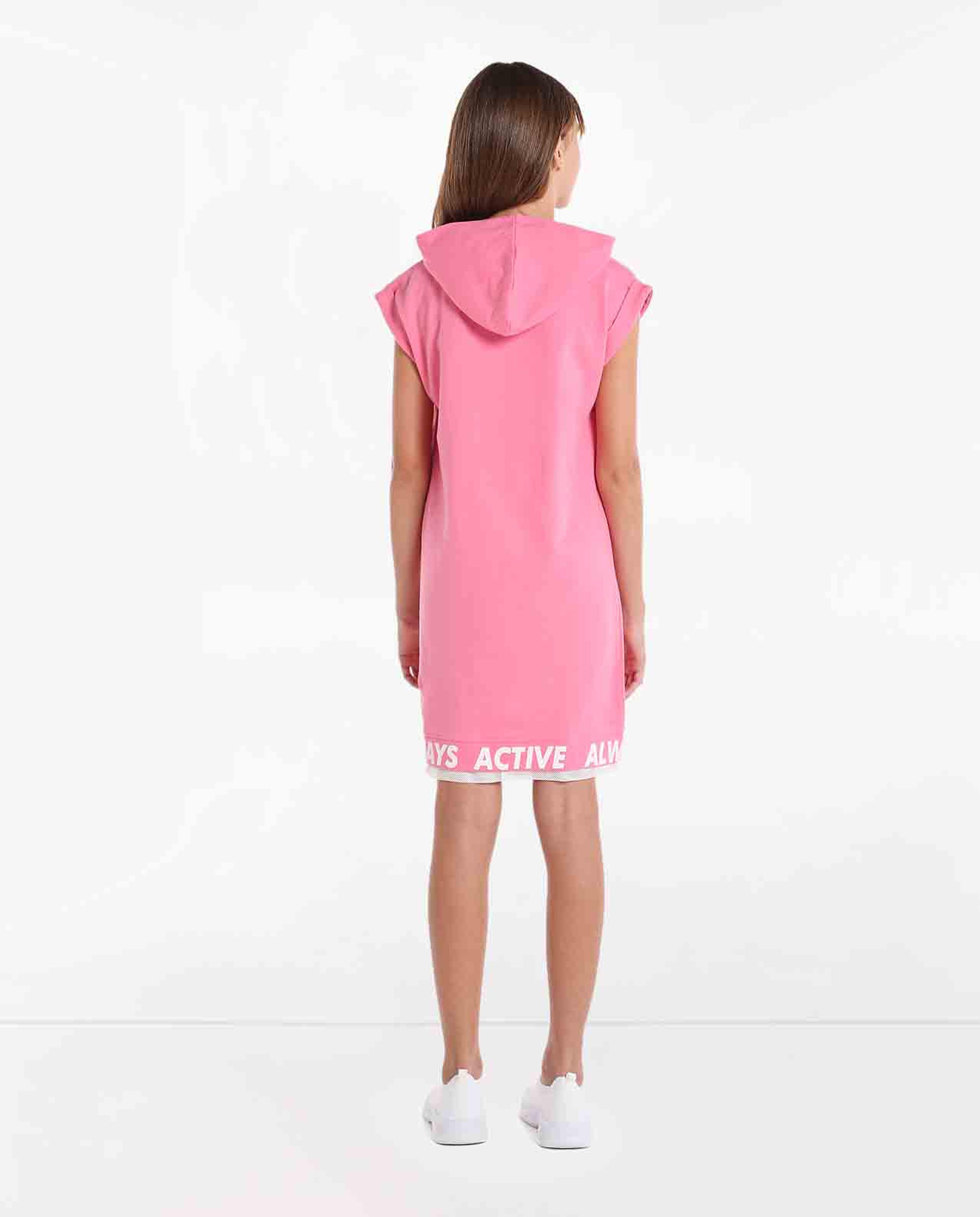 Printed Hooded Dress with Short Sleeves
