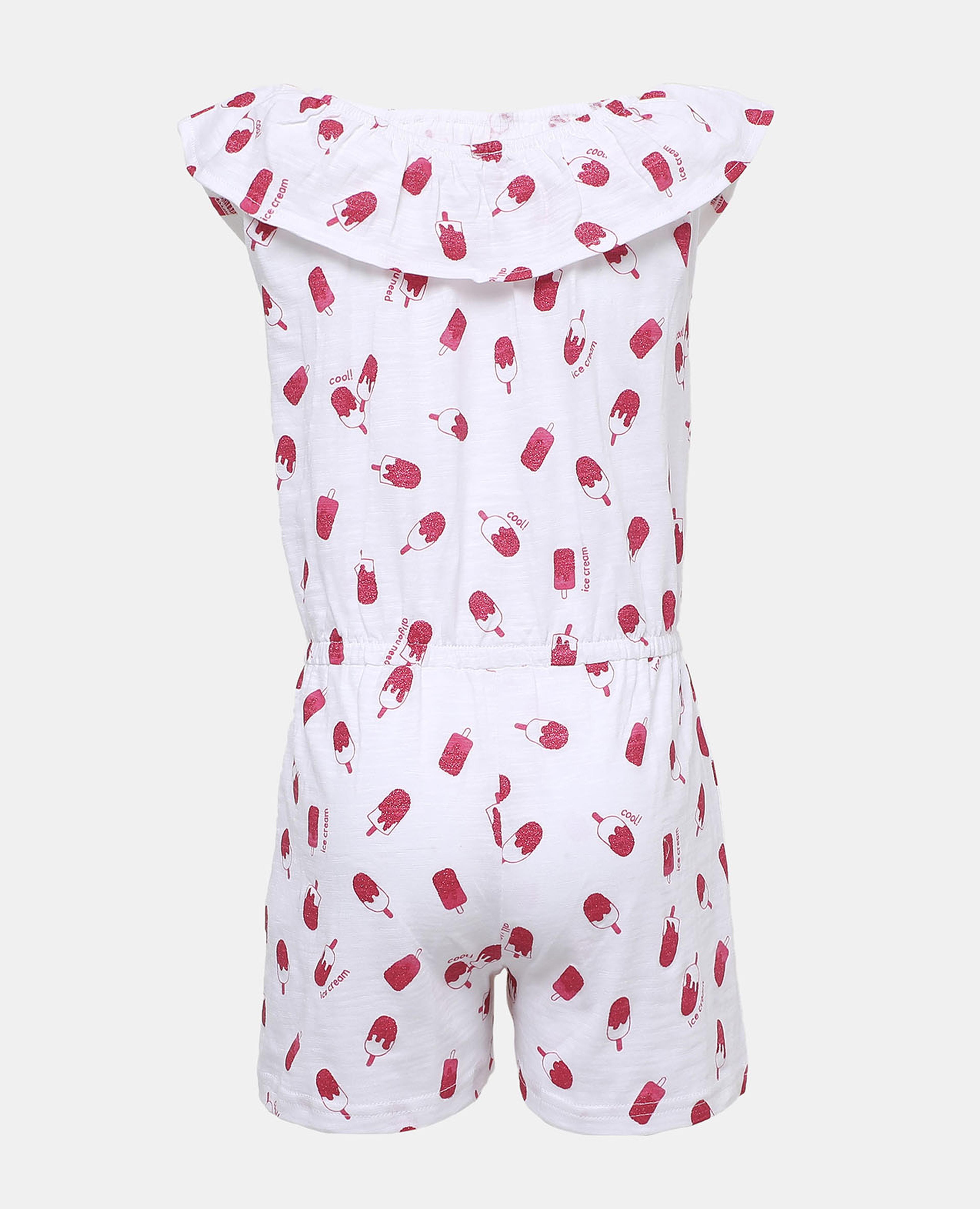 All Over Printed Ruffle Neck Short Sleeves Playsuit