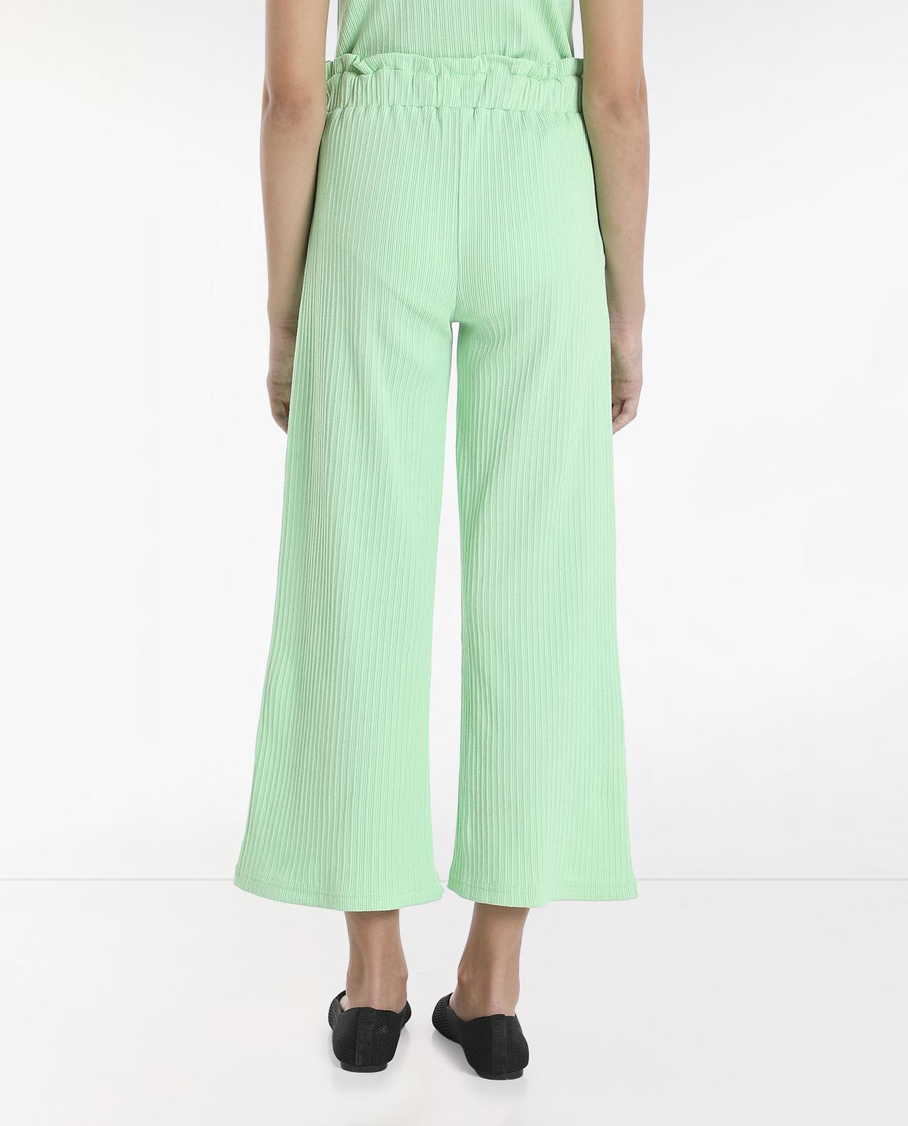 Solid Ribbed Wide Leg Pants with Belt