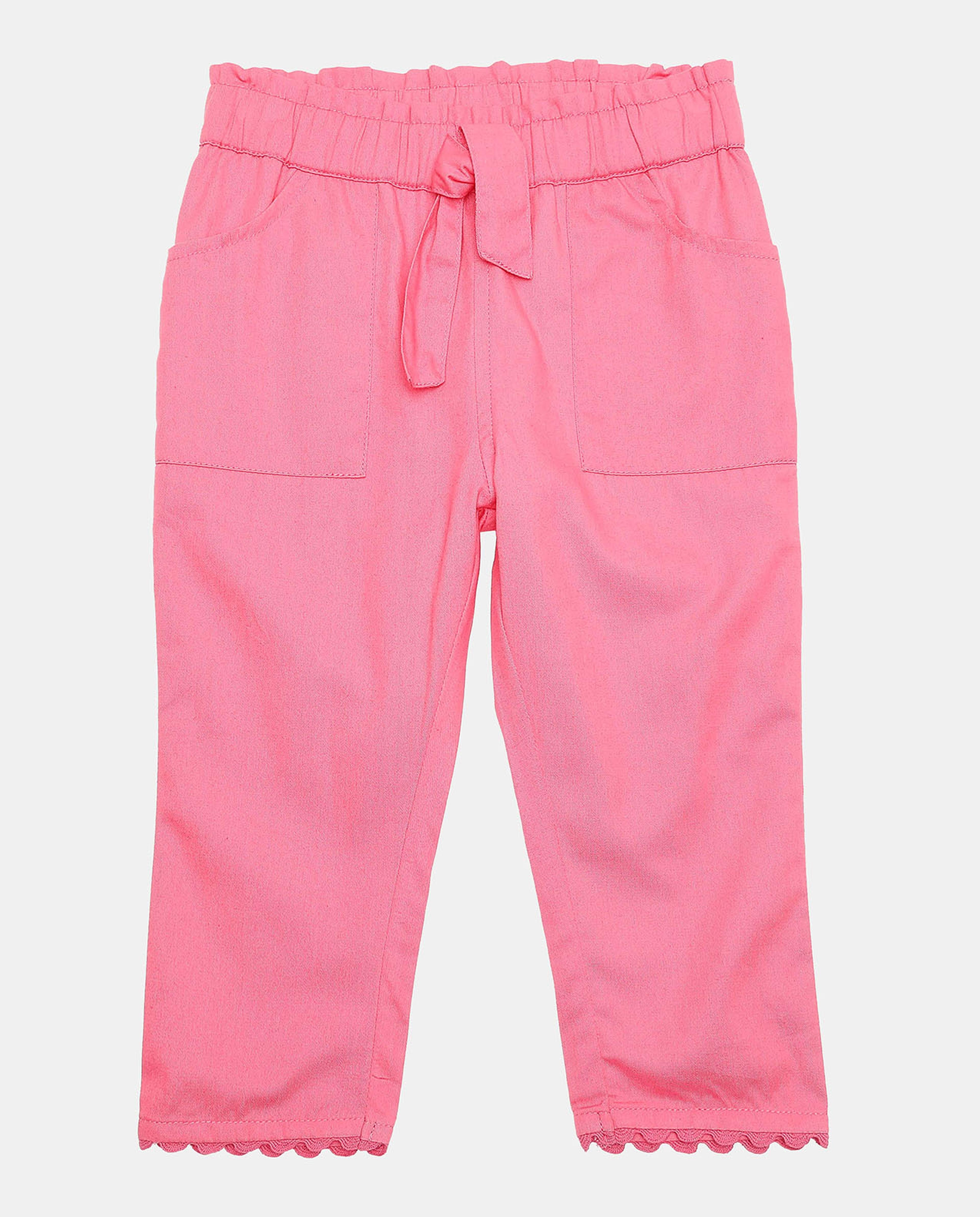 Solid Woven Pants with Elasticated Waist