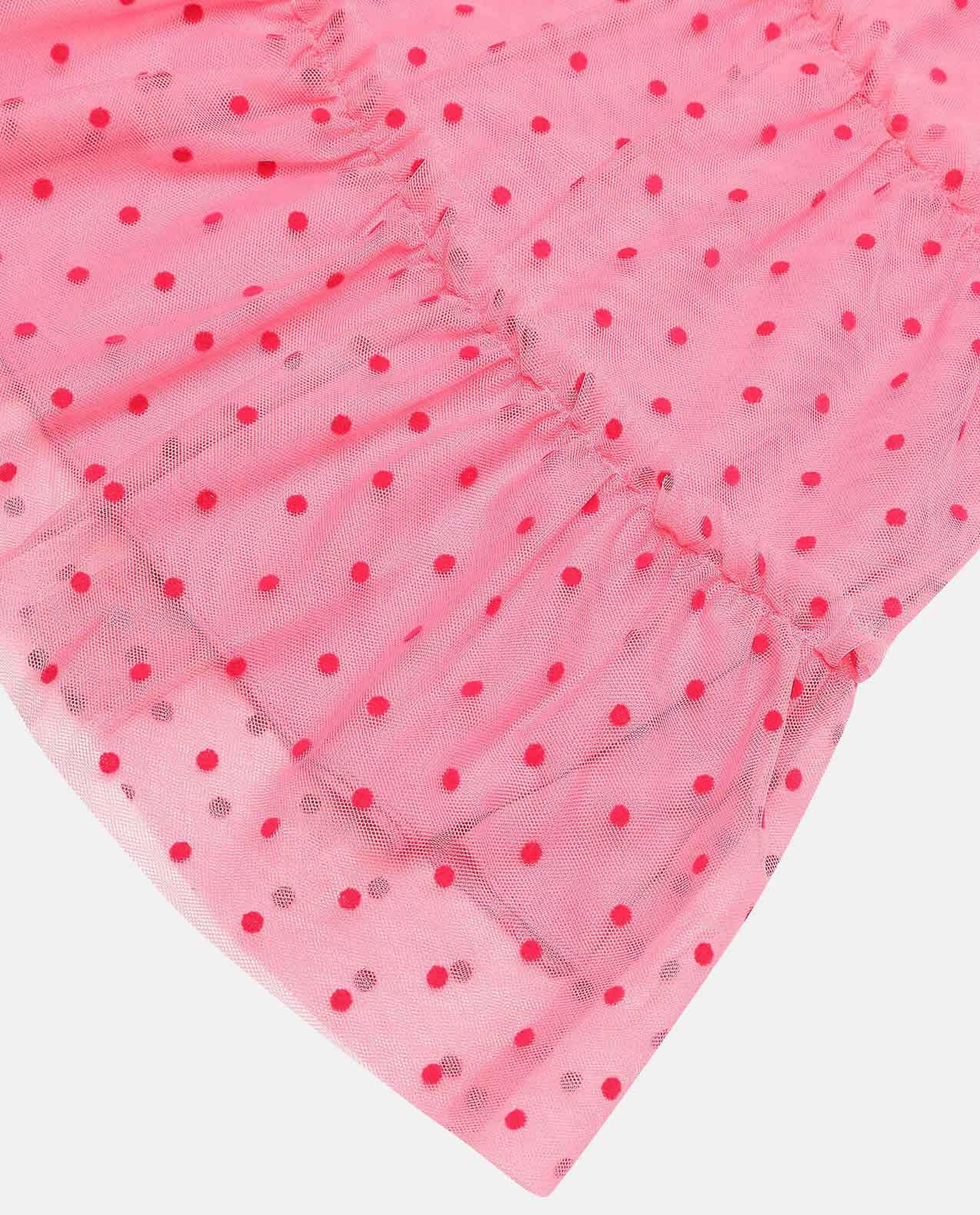 Polka Dots Tulle Tiered Dress with Crew Neck and Frilled Sleeves