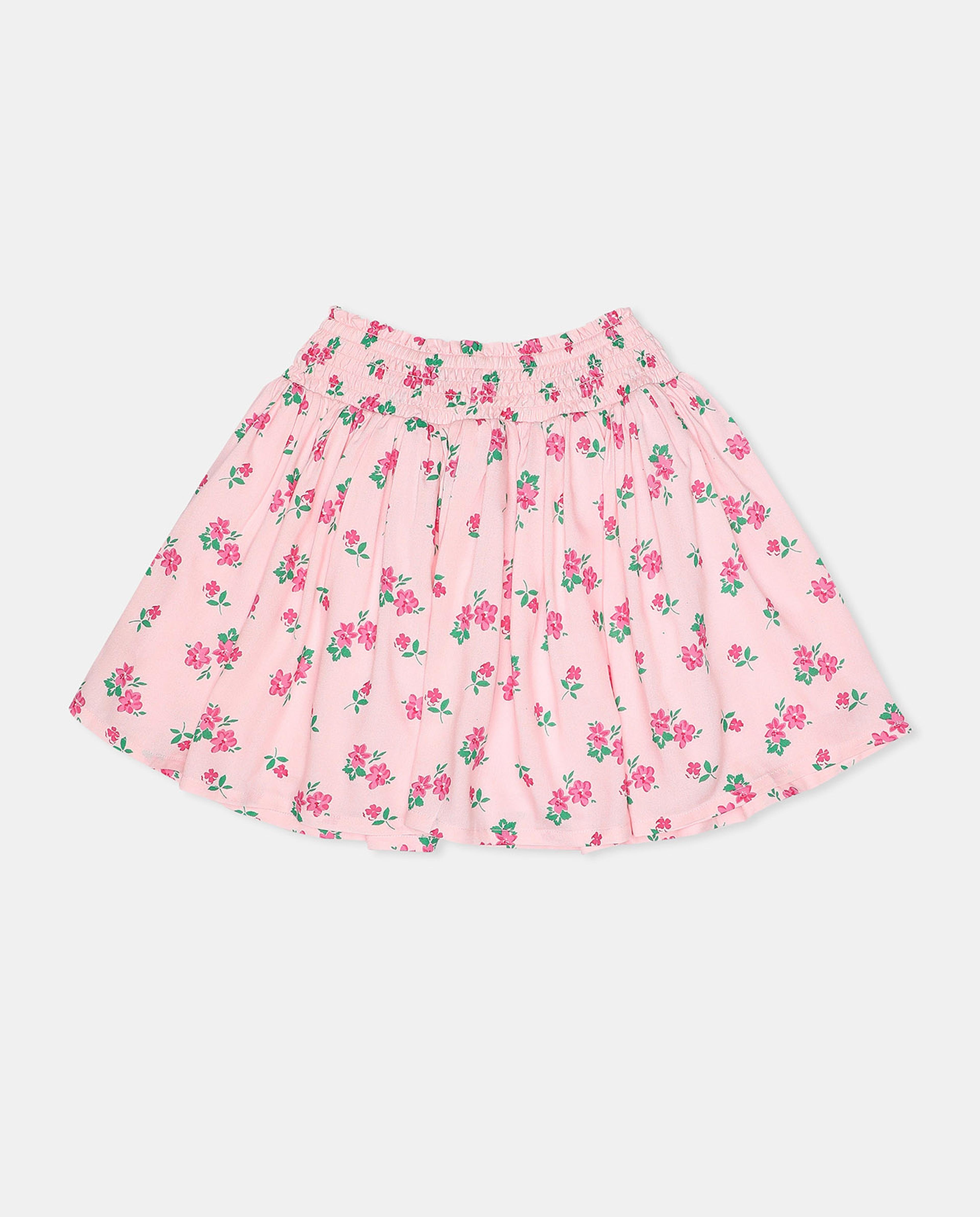 Floral Printed Skirt with Slip-On Closure