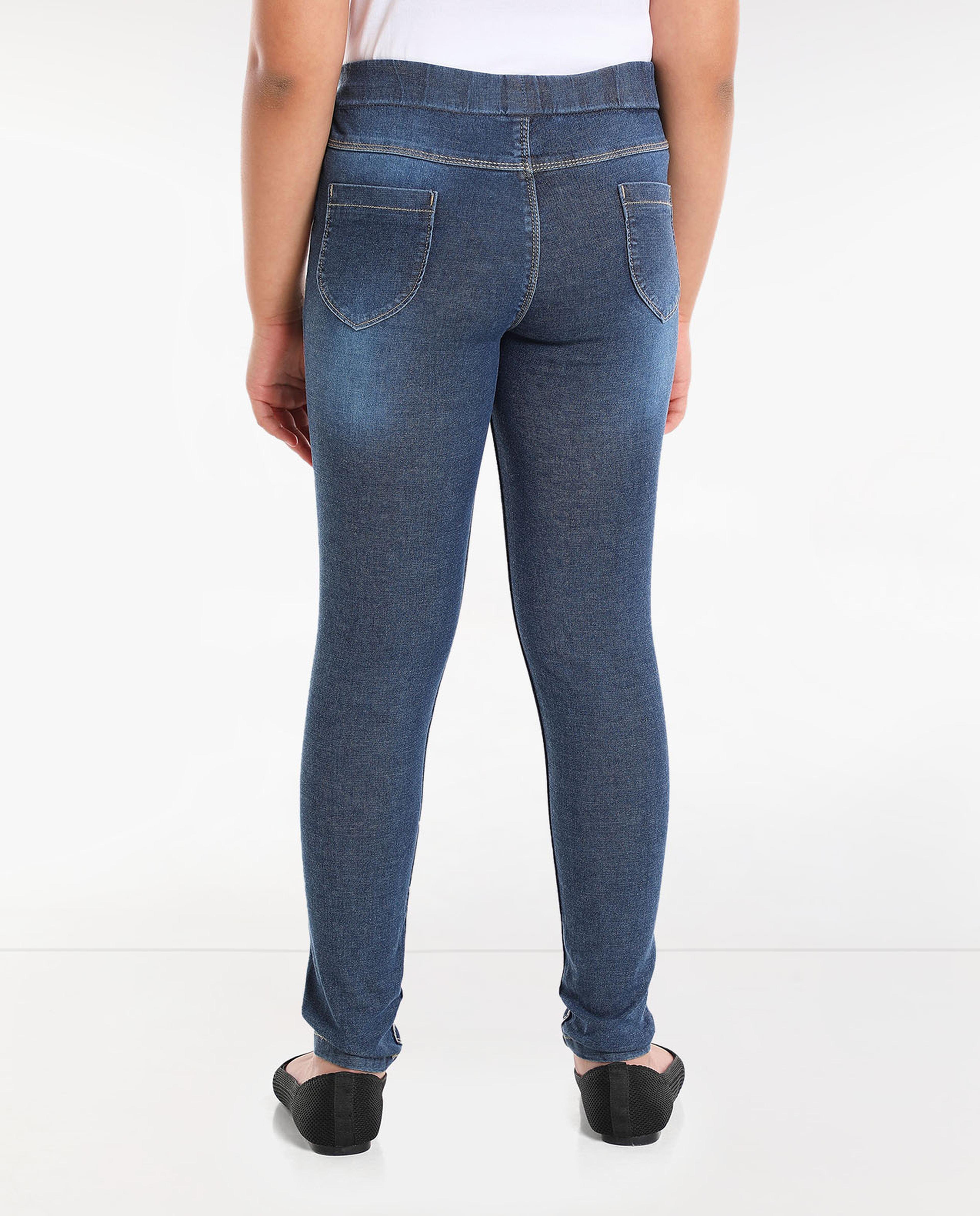 Side Tape Detail Jeans with Elastic Waist
