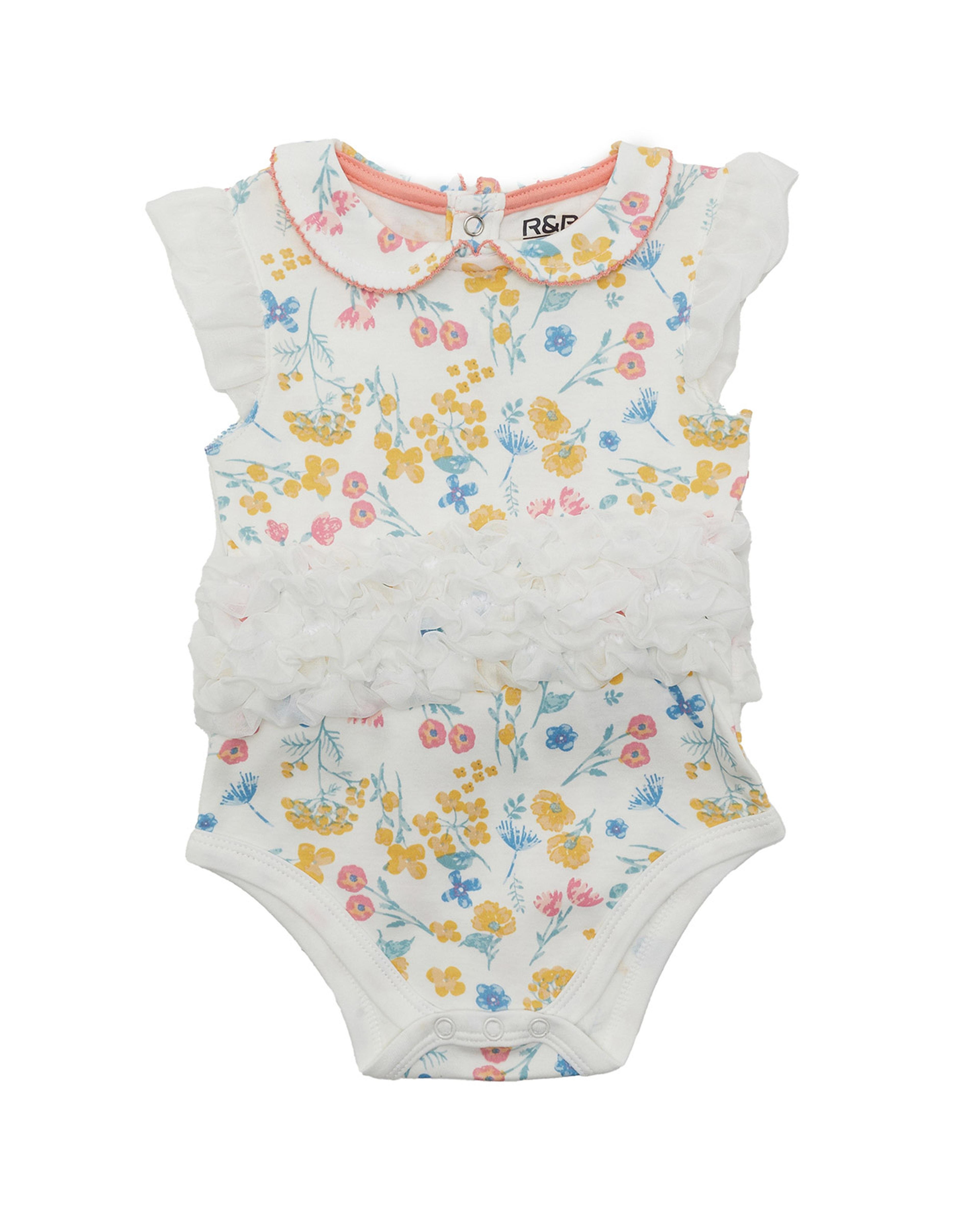 Applique Detail Bodysuit with Baby Collar and Flutter Sleeves