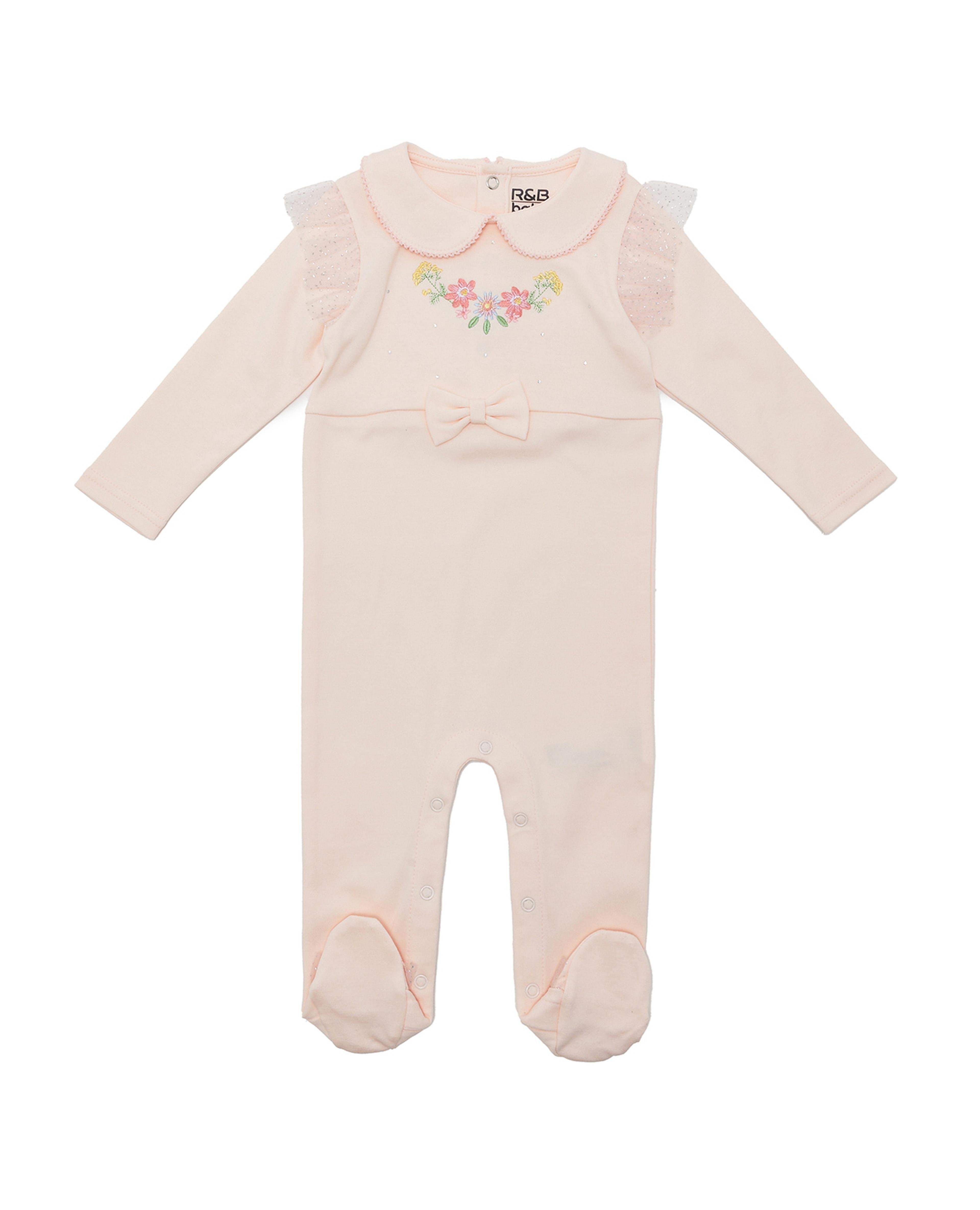 Embroidered Footed Sleepsuit Baby Collar