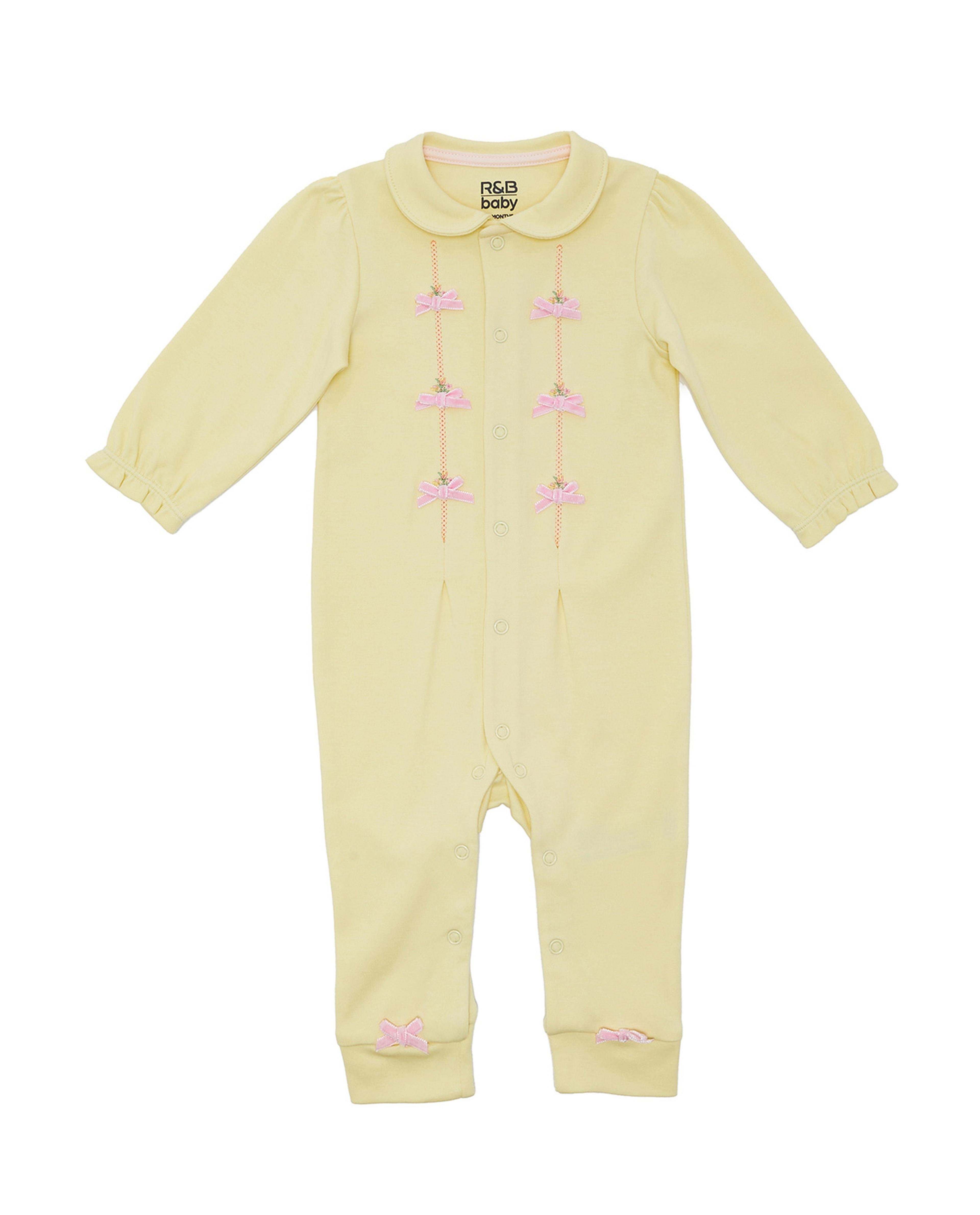 Bow Detail Sleepsuit with Crew Neck and Short Sleeves