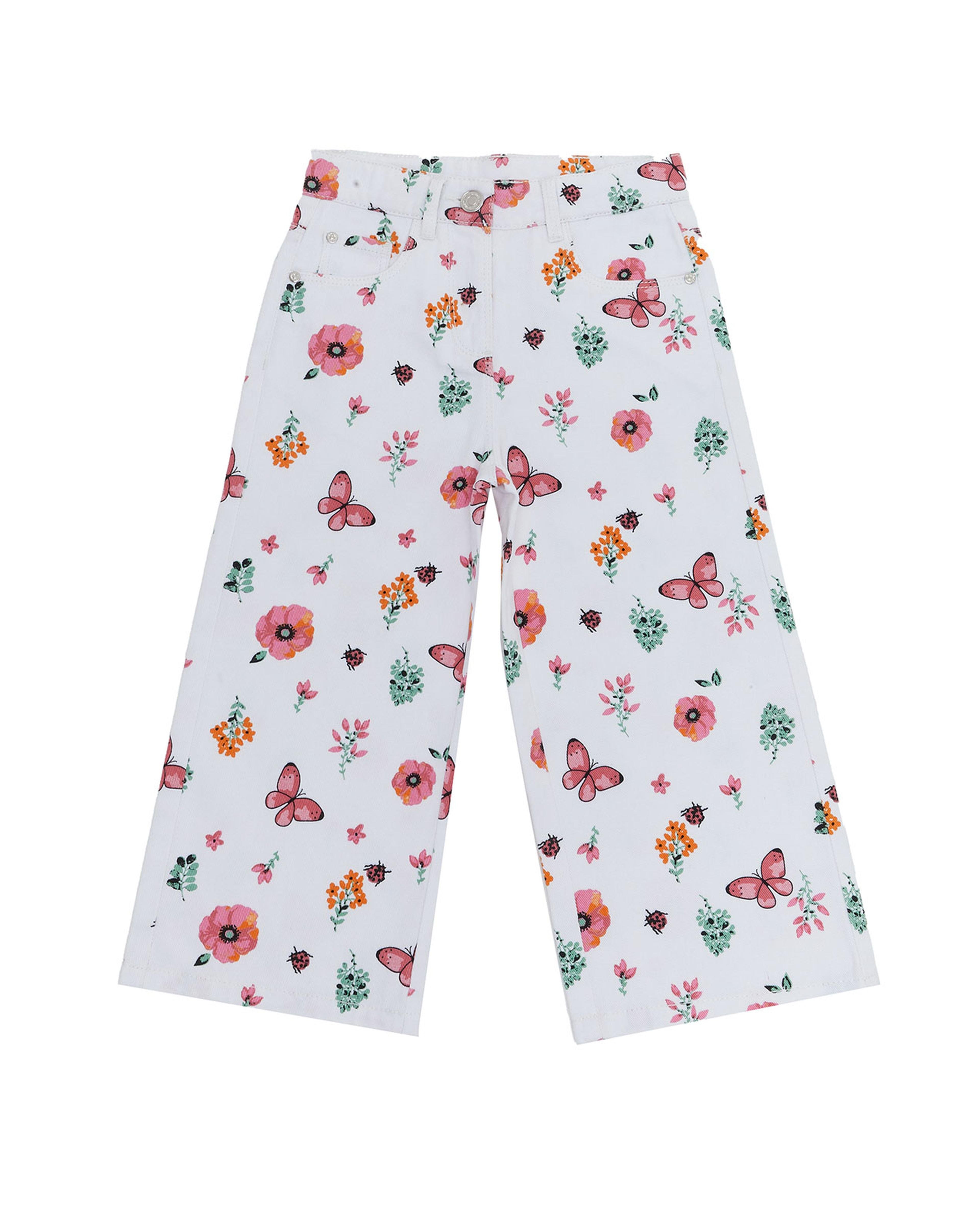 Floral Printed Jeans with Button Closure