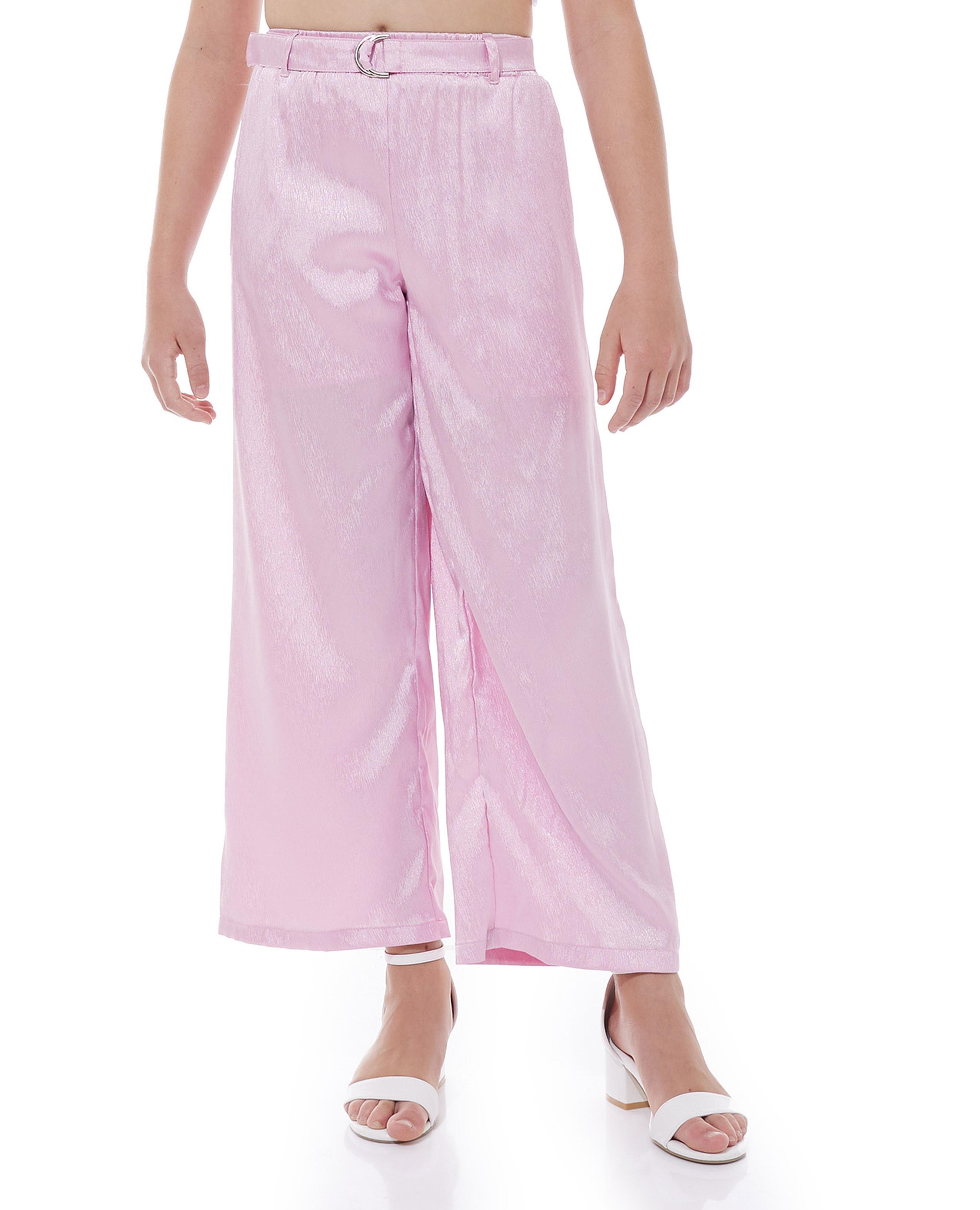 Solid Wide Leg Pants with Elastic Waist