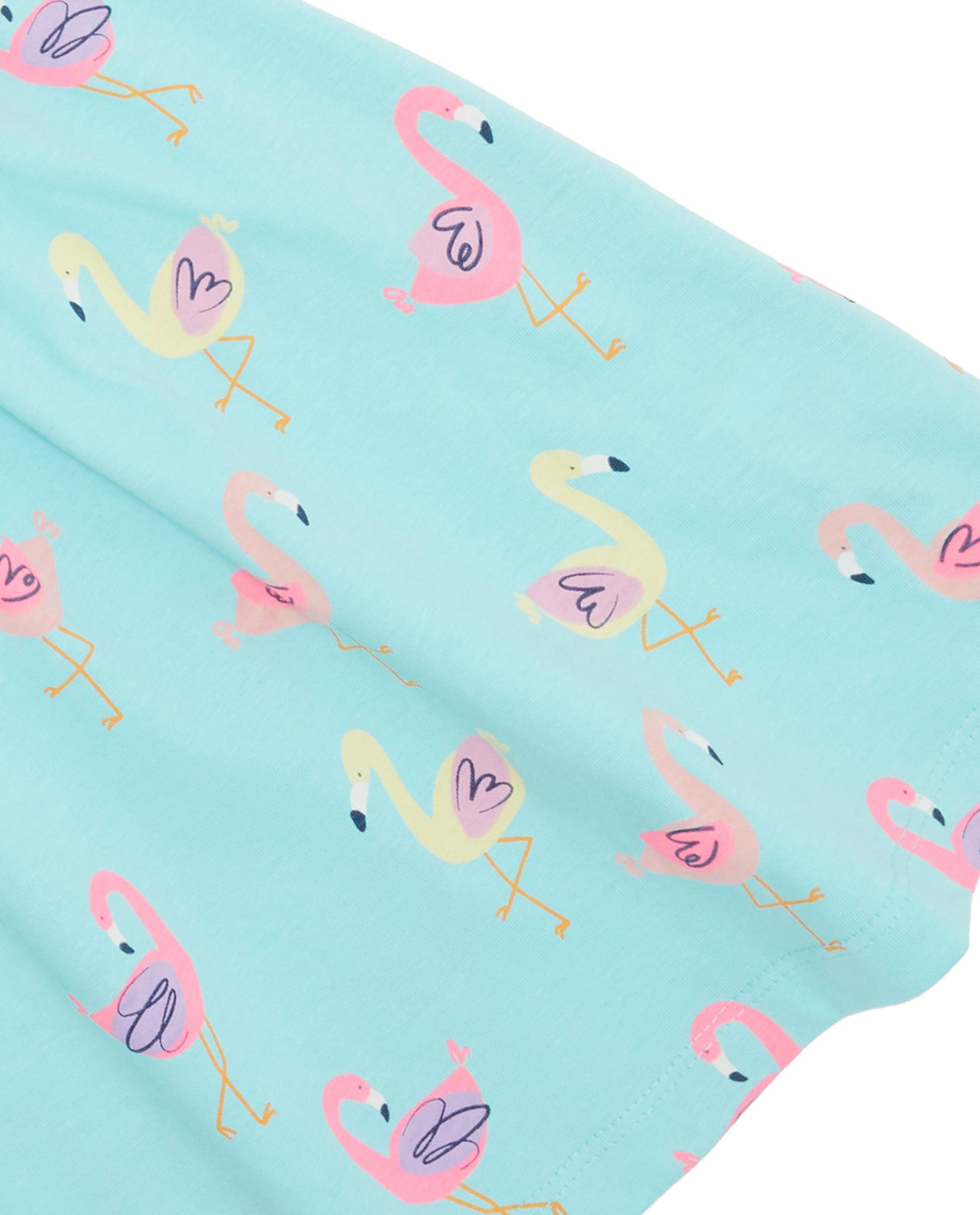 Flamingo Print Sleeveless Dress with Round Neck